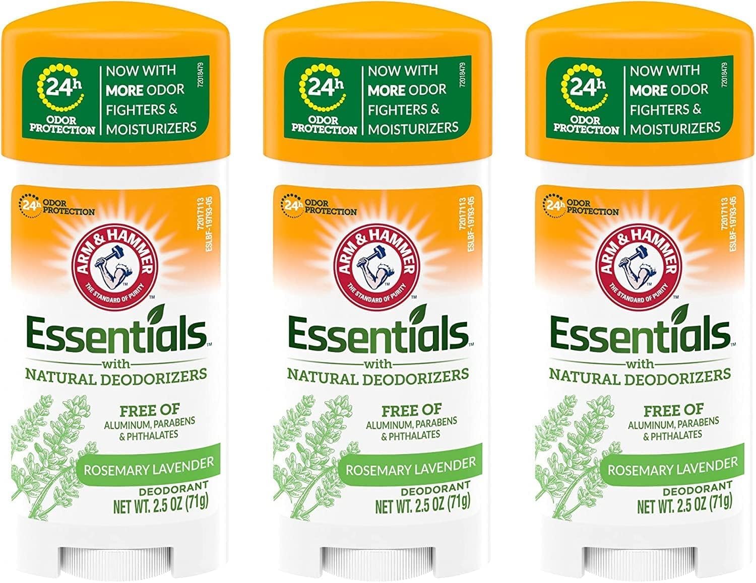 Arm & Hammer Essentials Natural Deodorant for Women & Men, Fresh Scent, 2.5 oz (3-Pack) - Aluminum-Free, Cruelty-Free & Vegan - Perfect for Gym, Work & Daily Use