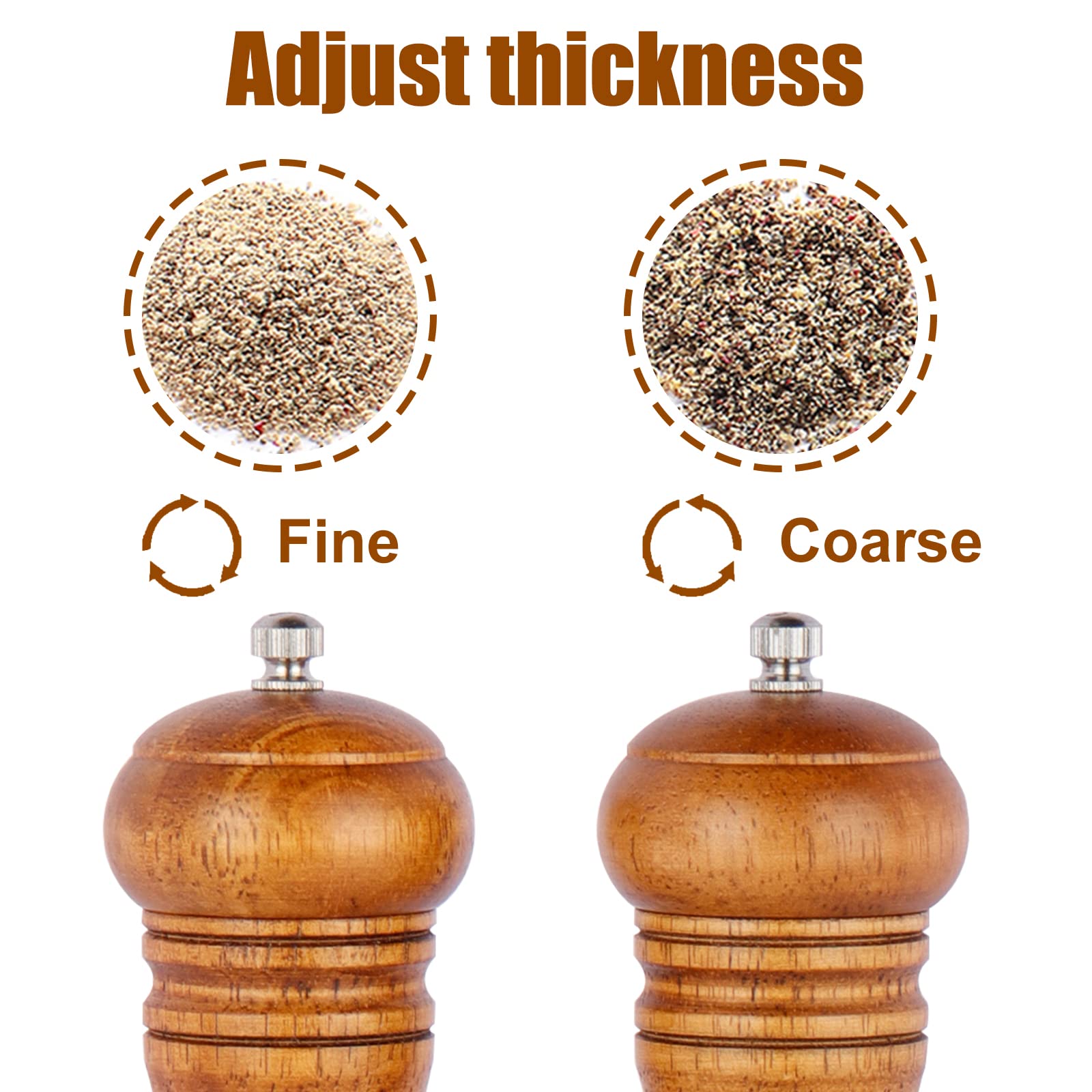 Premium Gulex® 8 Inch Wood Pepper Grinder & Salt Mill Set (2 Pack) - Adjustable Coarseness, Ceramic Grinding Core, Refillable - Perfect for Kitchen, Dining Table & Gourmet Cooking