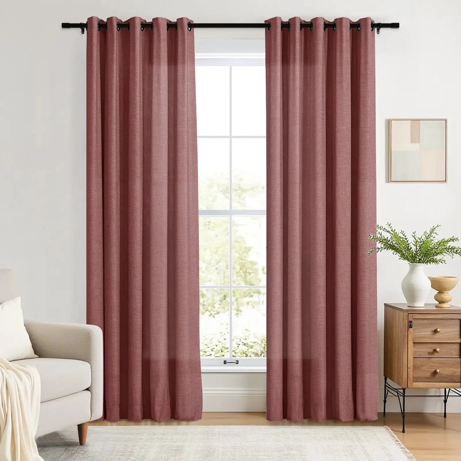 Linen Curtains with Grommet Top - Blackout Drapes for Living Room & Bedroom - Elegant Home Decor for Windows (52x84 Inches) - Perfect for Privacy, Light Control and Room Darkening