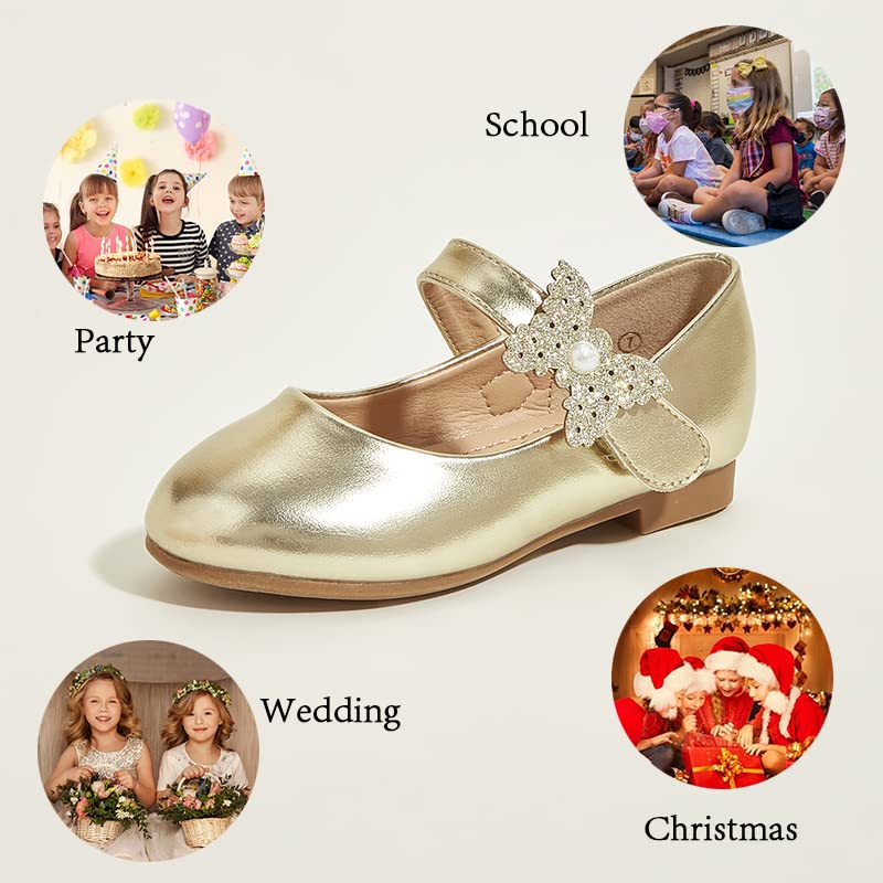 K KIP WOK Toddler Girls Mary Jane Dress Shoes with Glitter & Floral Design - Perfect for Ballet, Wedding, Party & Special Occasions