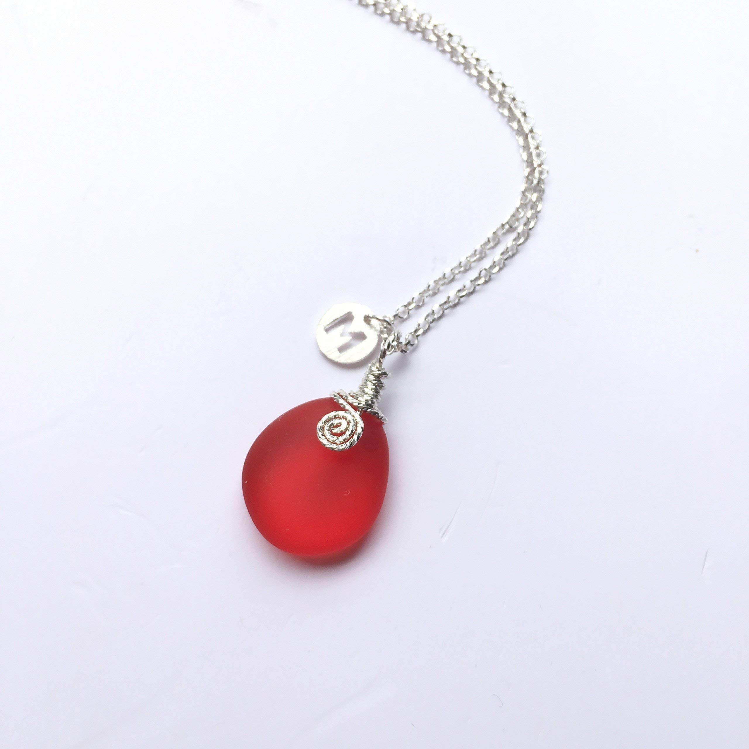 Sterling Silver Red Sea Glass Necklace with Personalized Initial Letter Name Pendant - Adjustable Beach Glass Jewelry for Women - Perfect Birthday, Anniversary & Valentine's Day Gift for Her - Ideal for Beach Weddings, Vacation Accessories & Everyday Wear