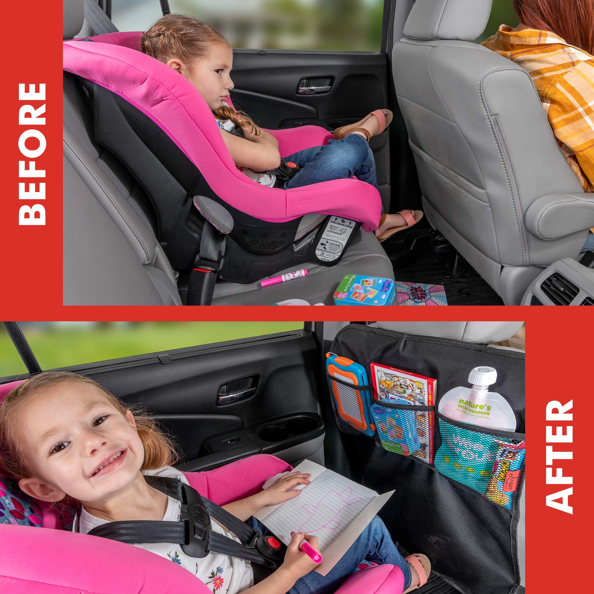Lusso Gear 2-Pack Car Seat Protector & 2-Pack Heavy Duty Kick Mats (Gray) - Waterproof Seat Cover for Cars, Trucks & SUVs - Premium Oxford Fabric Protects Leather & Fabric Seats - Perfect for Family Travel, Road Trips & Daily Commute