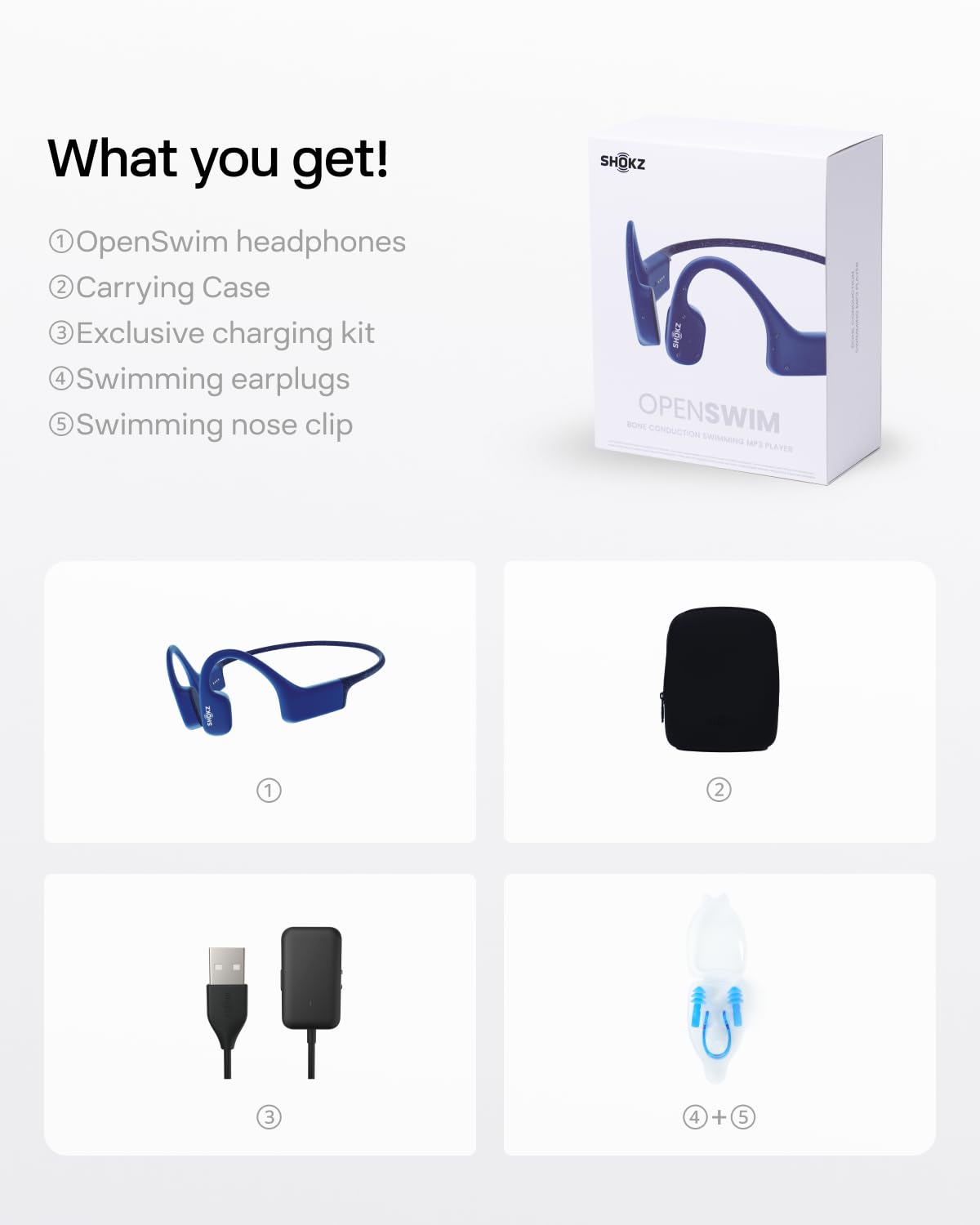 Shokz OpenSwim (Aftershokz Xtrainerz) Waterproof Bone Conduction Headphones for Swimming - Wireless MP3 Player with 4GB Storage, Open-Ear Design, IP68 Rating - Perfect for Lap Swimming, Triathlon Training & Water Workouts (Blue)