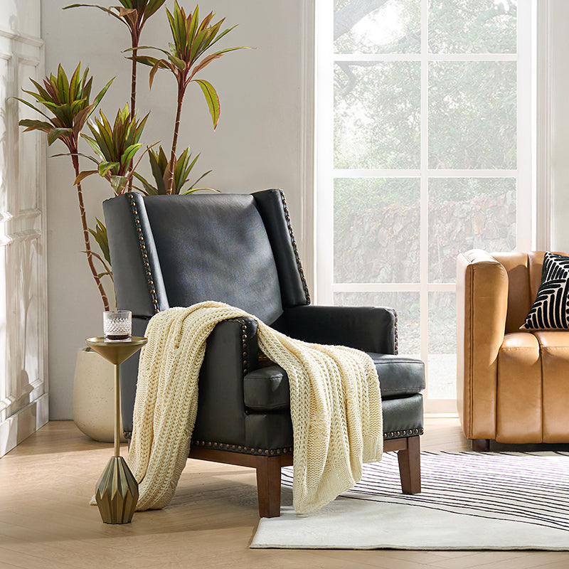 Genuine Leather Mid Century Modern Accent Chair - Rosa Design for Living Room, Office & Lounge - Stylish & Comfortable Seating