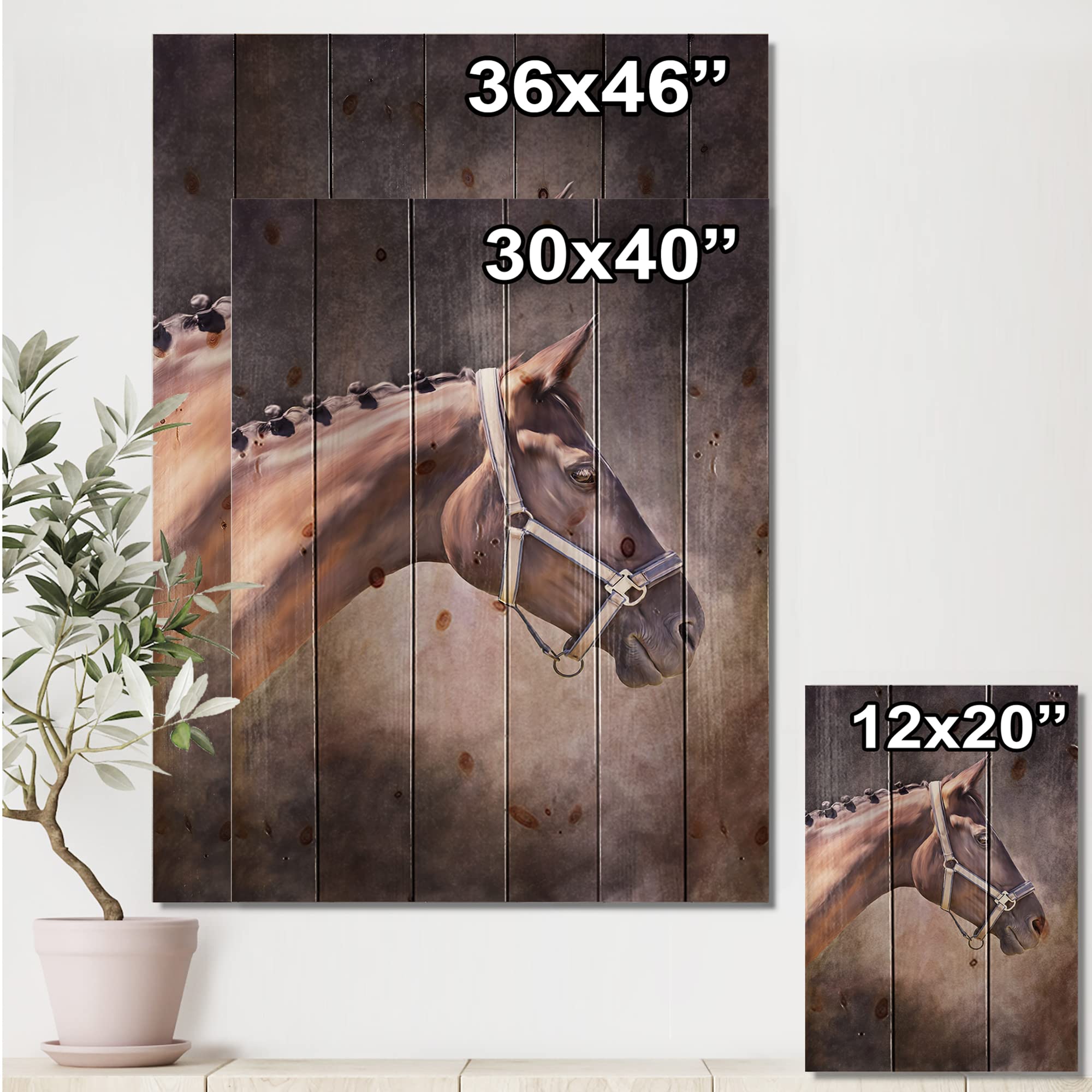 DesignQ Brown Horse Portrait Farmhouse Wood Wall Decor - Large Animal Wood Wall Art Panel Printed on Natural Pine - Perfect for Living Room, Bedroom & Rustic Home Decor