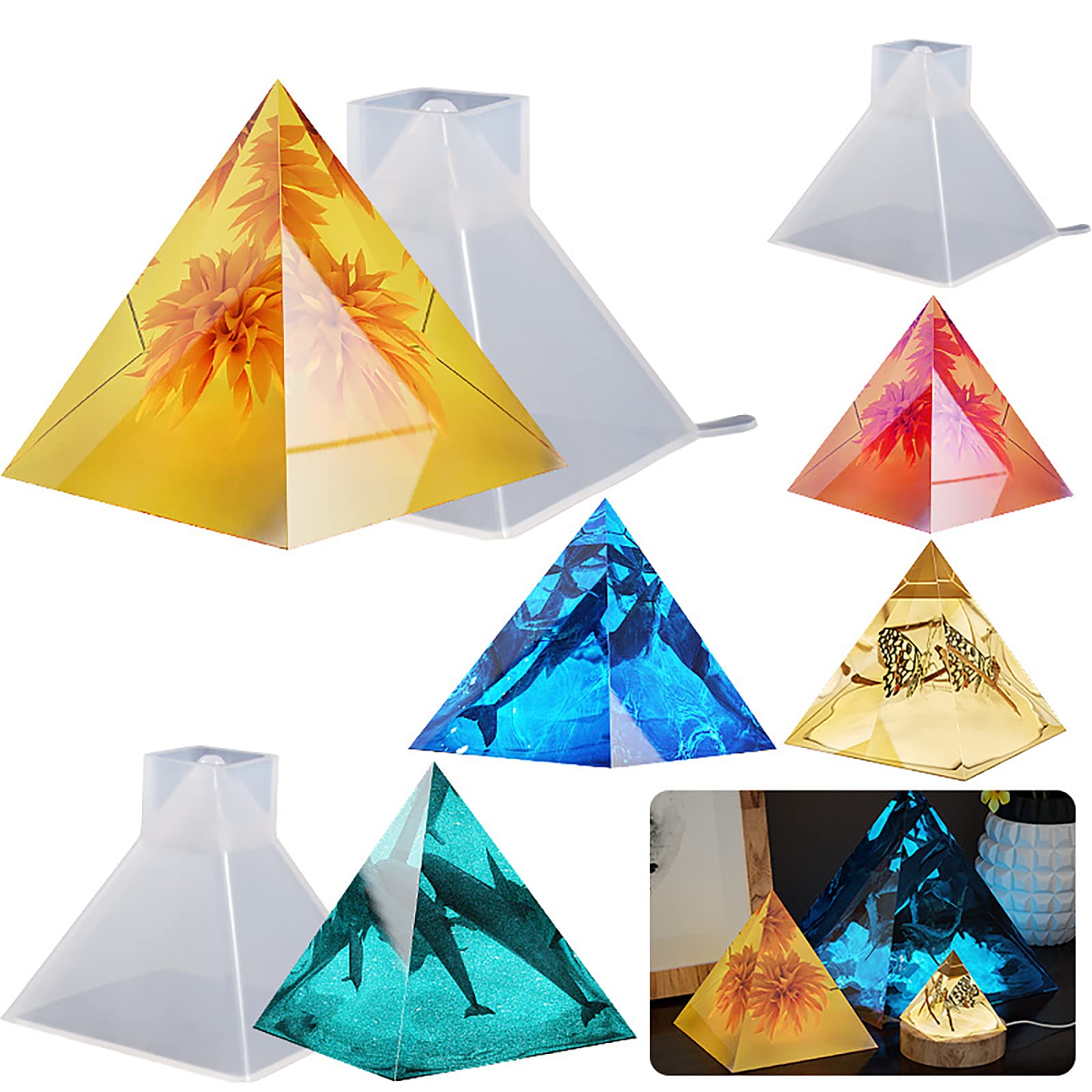 3D Pyramid Candle Molds Set of 3 - Reusable Silicone Resin Molds for DIY Candle Making, Soap Crafting & Home Decor Projects - Perfect for Halloween, Christmas & Wedding Decorations