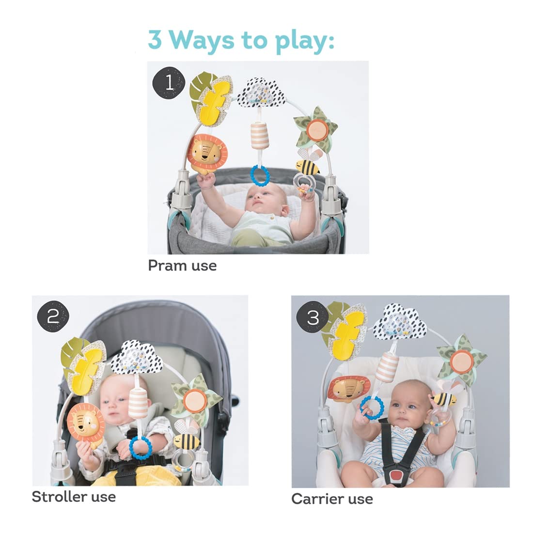 Taf Toys Savannah Adventures Baby Activity Arch with Sensory Toys for Newborns 3-6 Months - Stimulates Motor Skills & Sensory Development - Perfect for Strollers, Bassinets, and Cribs - Ideal for Tummy Time & Early Learning Play
