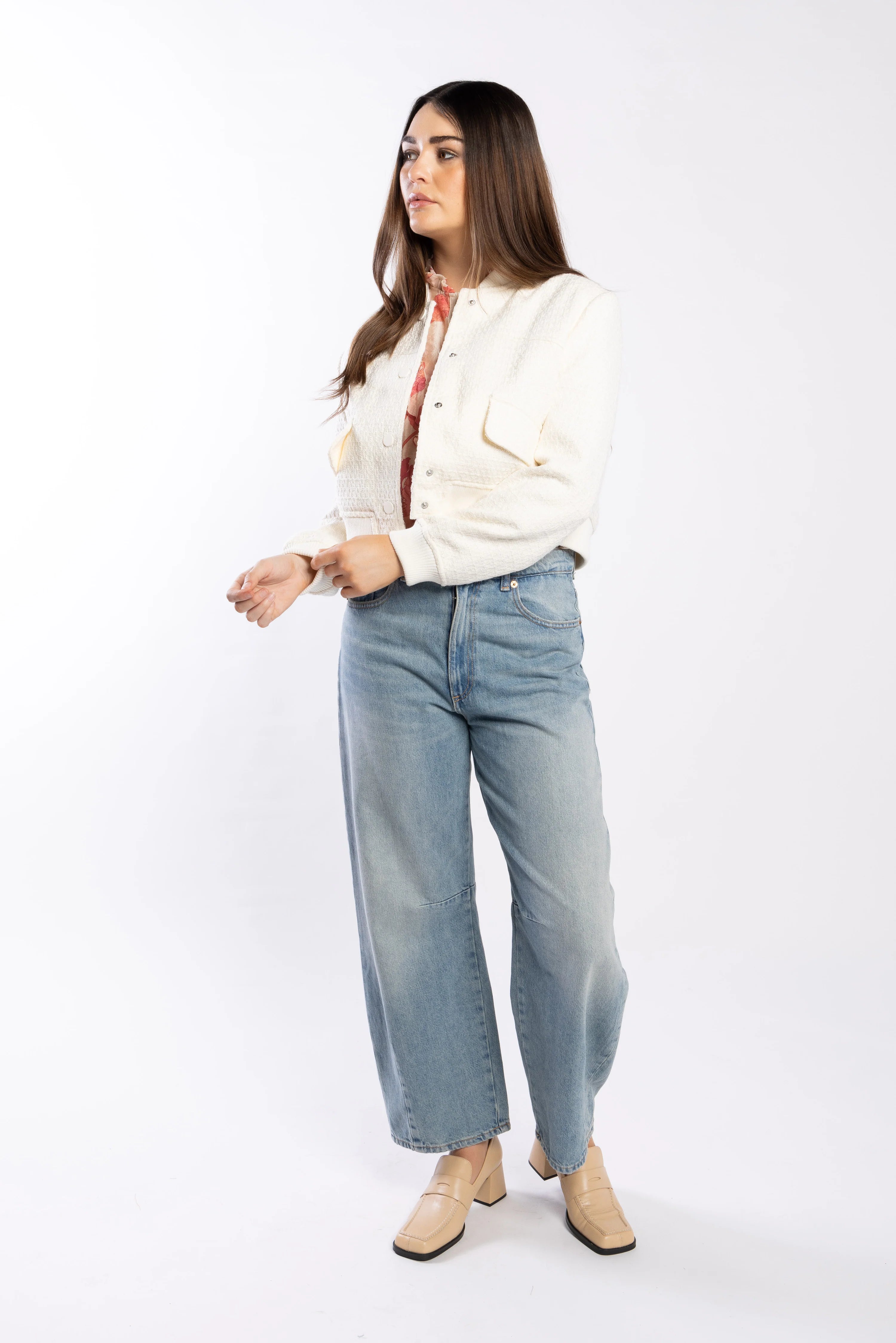 Emily Ivory Cropped Bomber Jacket - Women's Fashion Outerwear for Spring & Fall | Casual Streetwear, Date Night Outfits & Weekend Looks