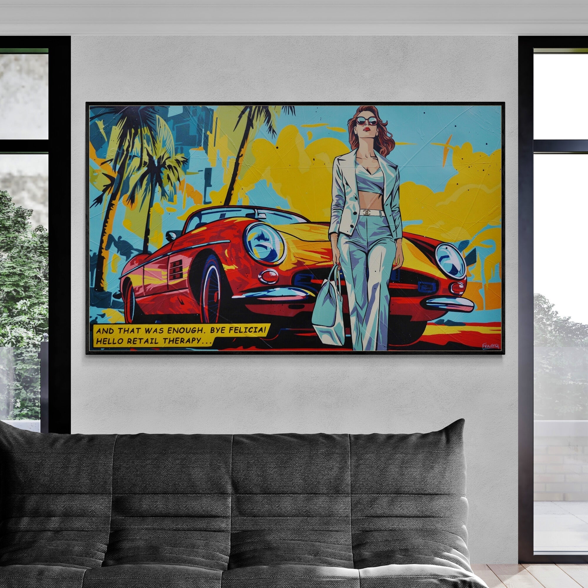 Bye Felicia 200cm x 120cm Textured Classic Pop Art Canvas - Large Modern Wall Decor for Living Room, Bedroom & Office - Unique Handmade Painting for Home & Commercial Spaces