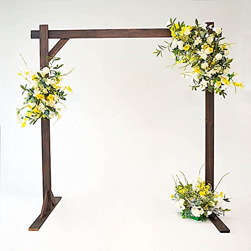 7ft Dark Brown Wooden Backdrop Stand Square Wedding Arch - Sturdy Outdoor Party Decor for Wedding, Reception, Garden & Photo Shoot Backdrops
