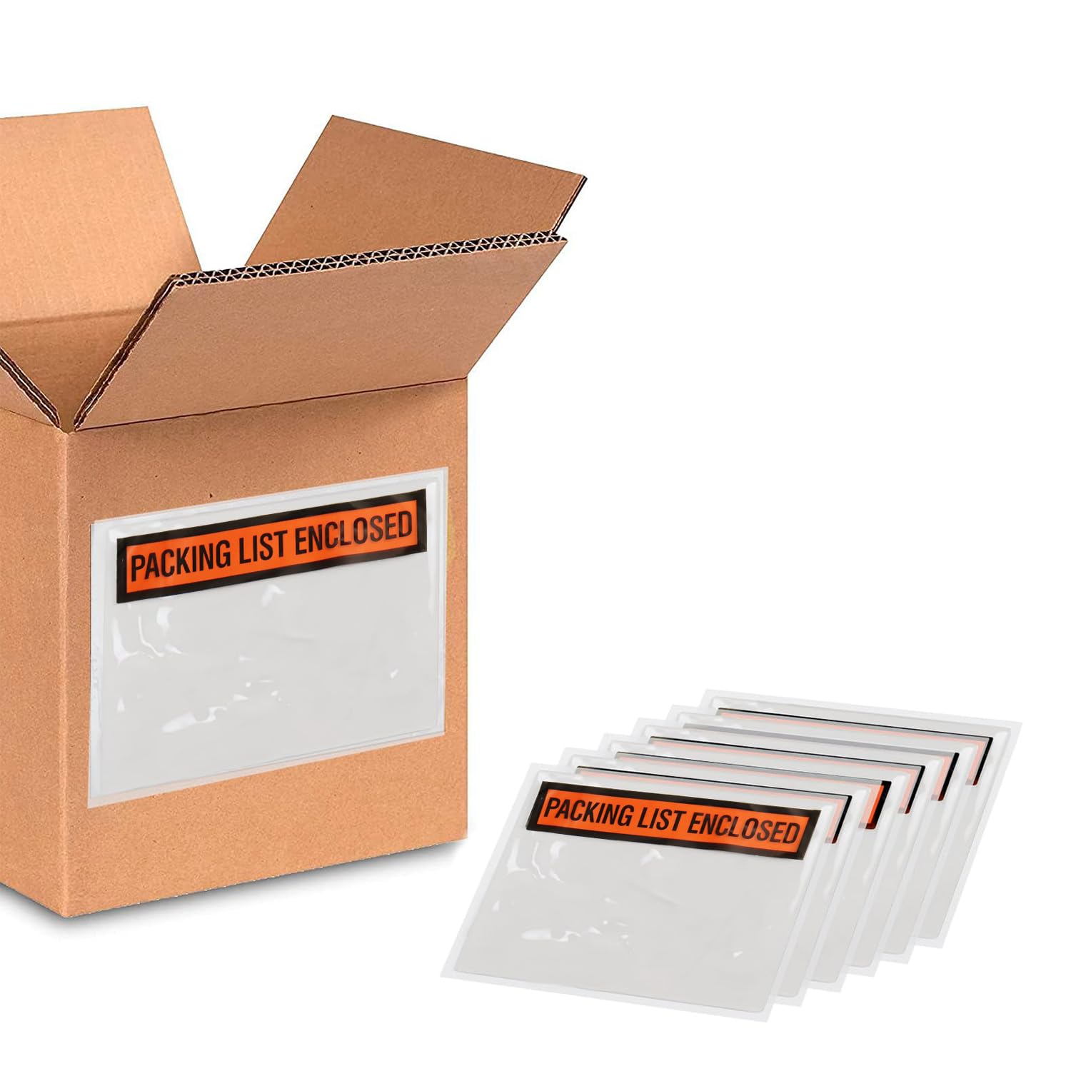 PSBM 5.5x10 Inch Clear Front/Orange & White Back Adhesive Packing List Envelopes - 1000 per Case (2 Cases) - Ideal for Shipping Labels, Inventory Management & Business Documentation