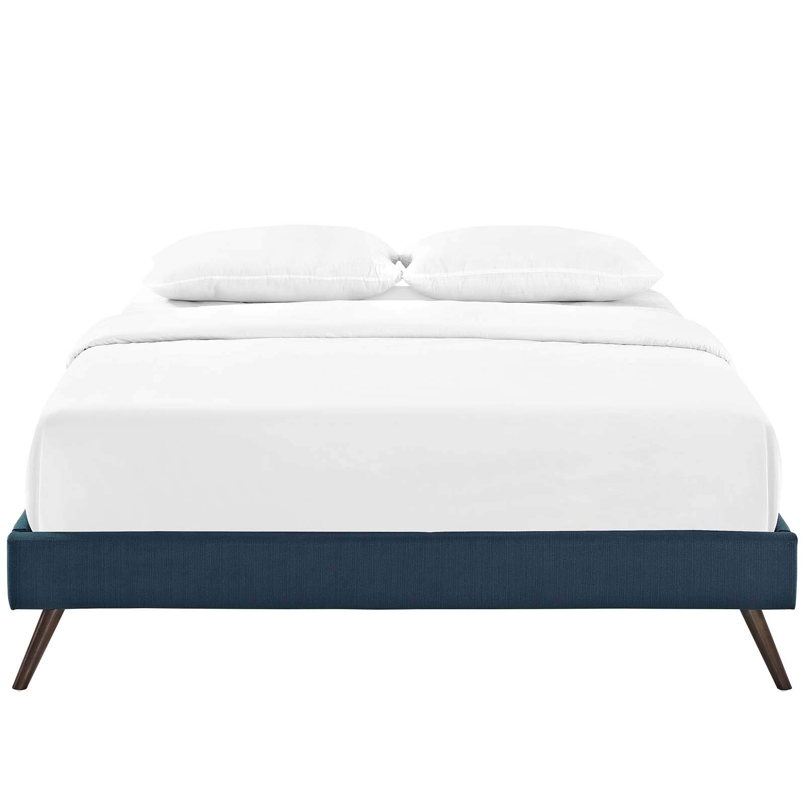 Modern Contemporary Urban Design Queen Size Platform Bed Frame with Fabric Upholstery in Navy Blue - Perfect for Small Space Bedrooms, Guest Rooms, and Urban Apartments