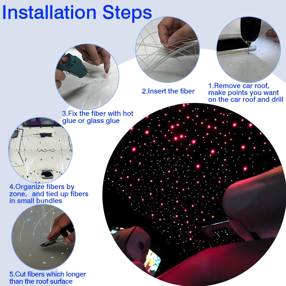 16W Fiber Optic Star Ceiling Light Kit with APP & 28-Key Remote Control - RGBW Music Sync & Sound Sensor for Cars, Bedrooms & Home Decor | 420pcs 0.03in 9.8ft Optical Fiber Cable | Perfect for Romantic Nights, Gaming Rooms & Vehicle Interior Lighting