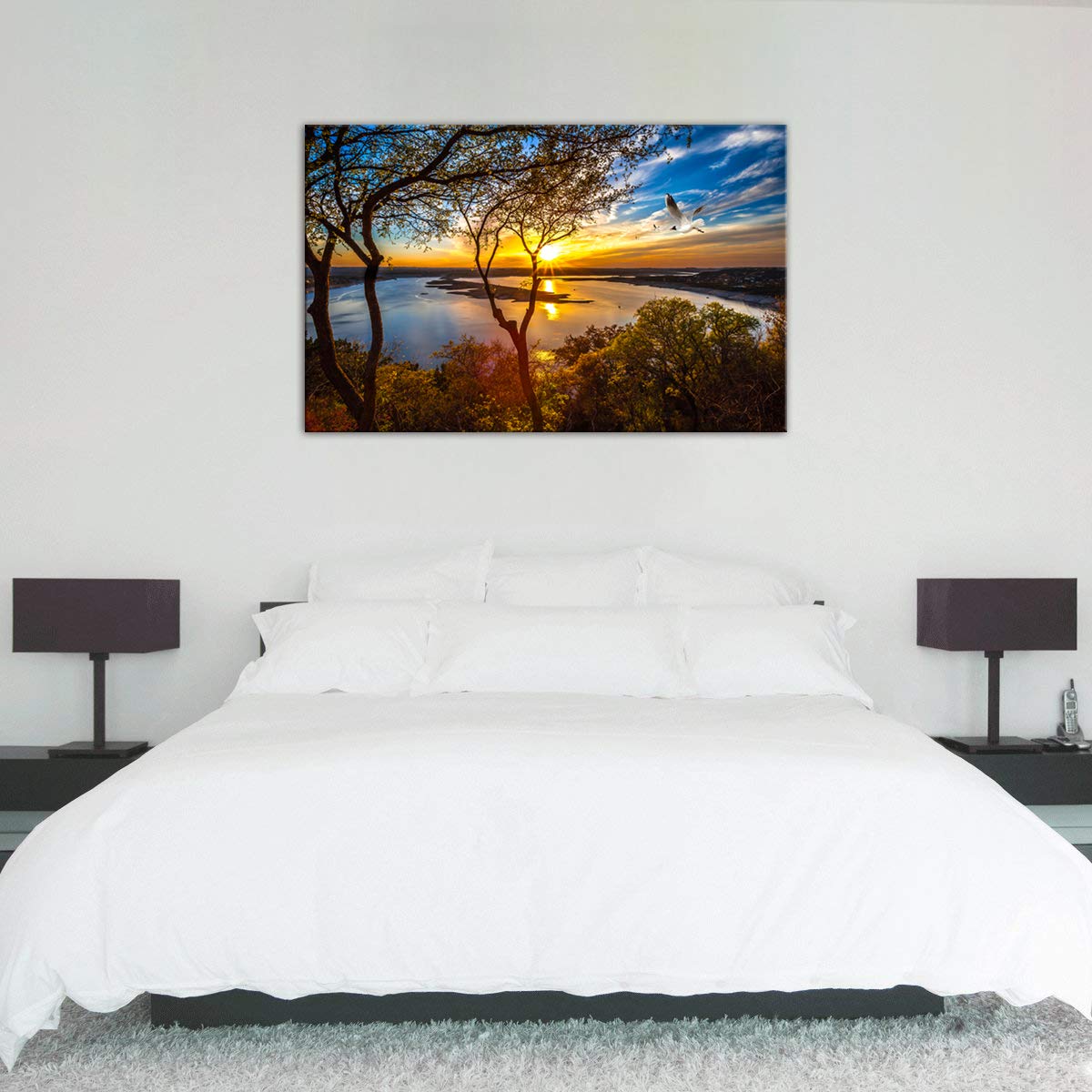 AMEMNY Sunrise and Birds Flying On The Lake Canvas Wall Art - Ready to Hang Home & Office Decor for Living Room, Bedroom, or Workspace