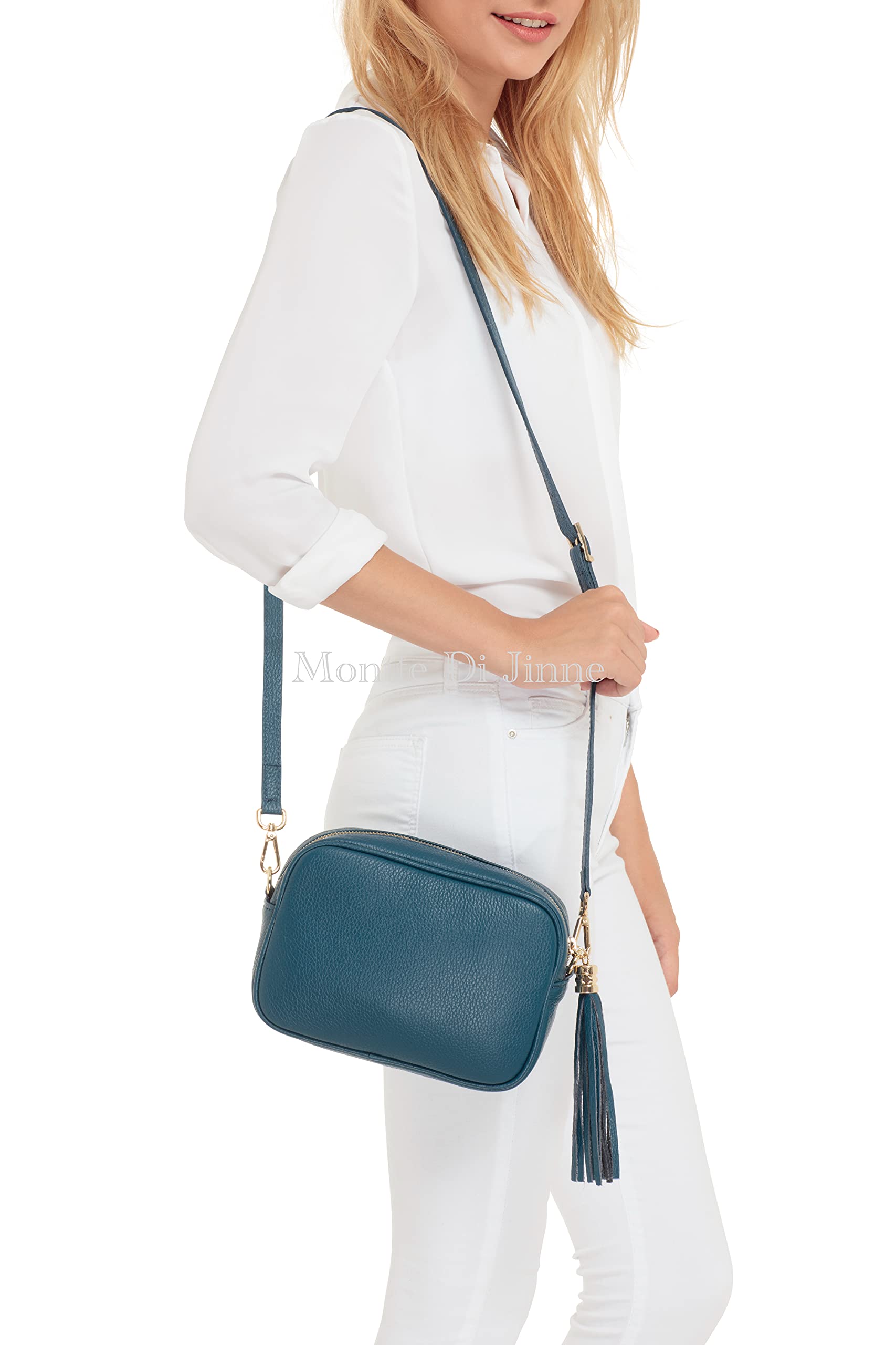 Montte Di Jinne Genuine Leather Women's Crossbody Camera Bag with Adjustable Strap & Zipper Tassel - Italian Made Handbag for Travel, Photography & Everyday Use