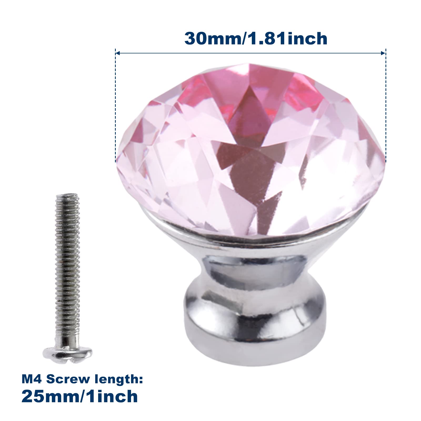 Pink Crystal Drawer Pulls 5PCS - Glass Cabinet Knobs for Wardrobe, Kitchen & Bedroom Furniture