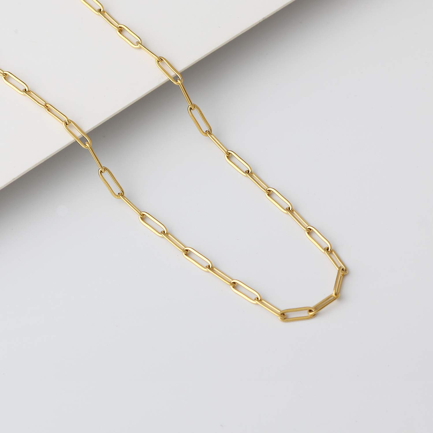 18K Gold Plated Stainless Steel Paperclip Link Chain Necklace & Bracelet Set for Women - Chunky Choker & Cuff Bracelet - Perfect for Parties, Dating & Everyday Wear