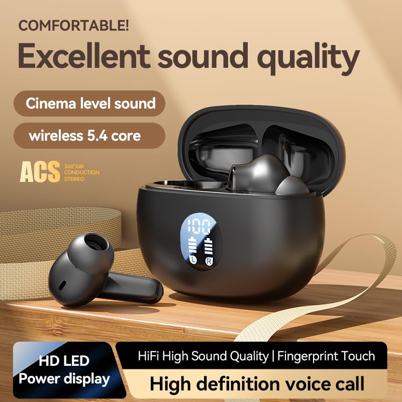 Wireless Earbuds Bluetooth 5.4 with Active Noise Cancelling, Stereo Bass in-Ear Headphones with Mic, 30H Playtime LED Power Display Case, IPX7 Waterproof - Perfect for Running, Gym Workouts, Gaming & Travel (Black)