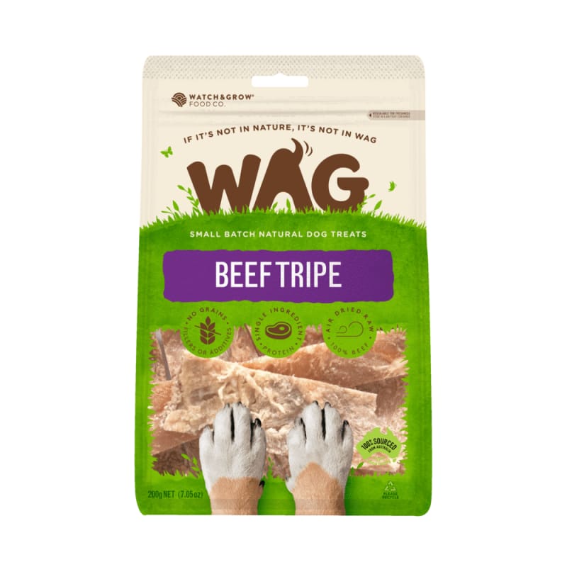 Premium WAG Beef Tripe Air-Dried Dog Treats - 100% Natural, Grain-Free, High-Protein Training Snacks for Dogs - 200g - Perfect for Training, Rewards & Dental Health