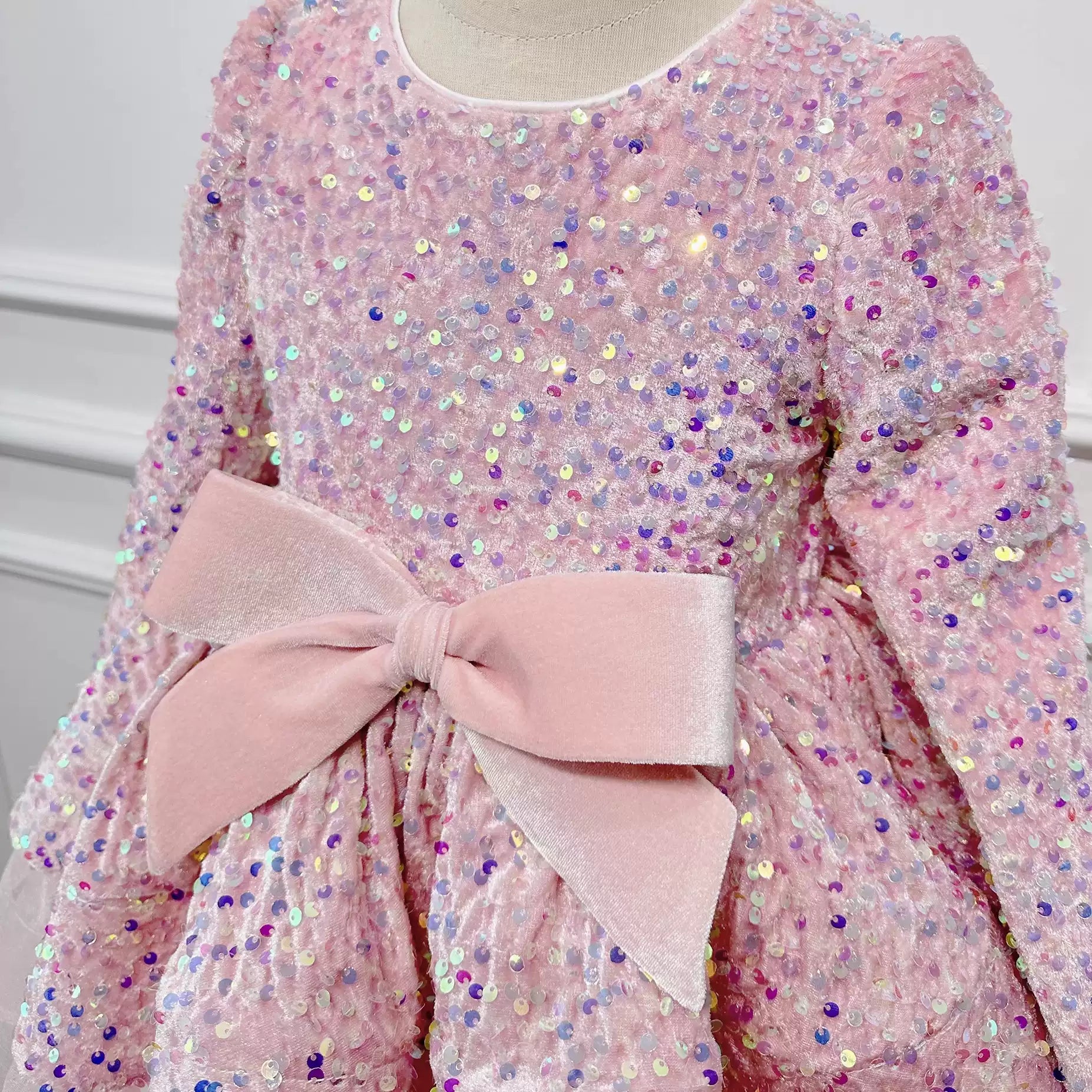 Elegant Pink Sequin Christmas Dress for Baby Girls - Winter Holiday Party & New Year's Celebration Outfit | Perfect for Photos, Family Gatherings & Special Occasions