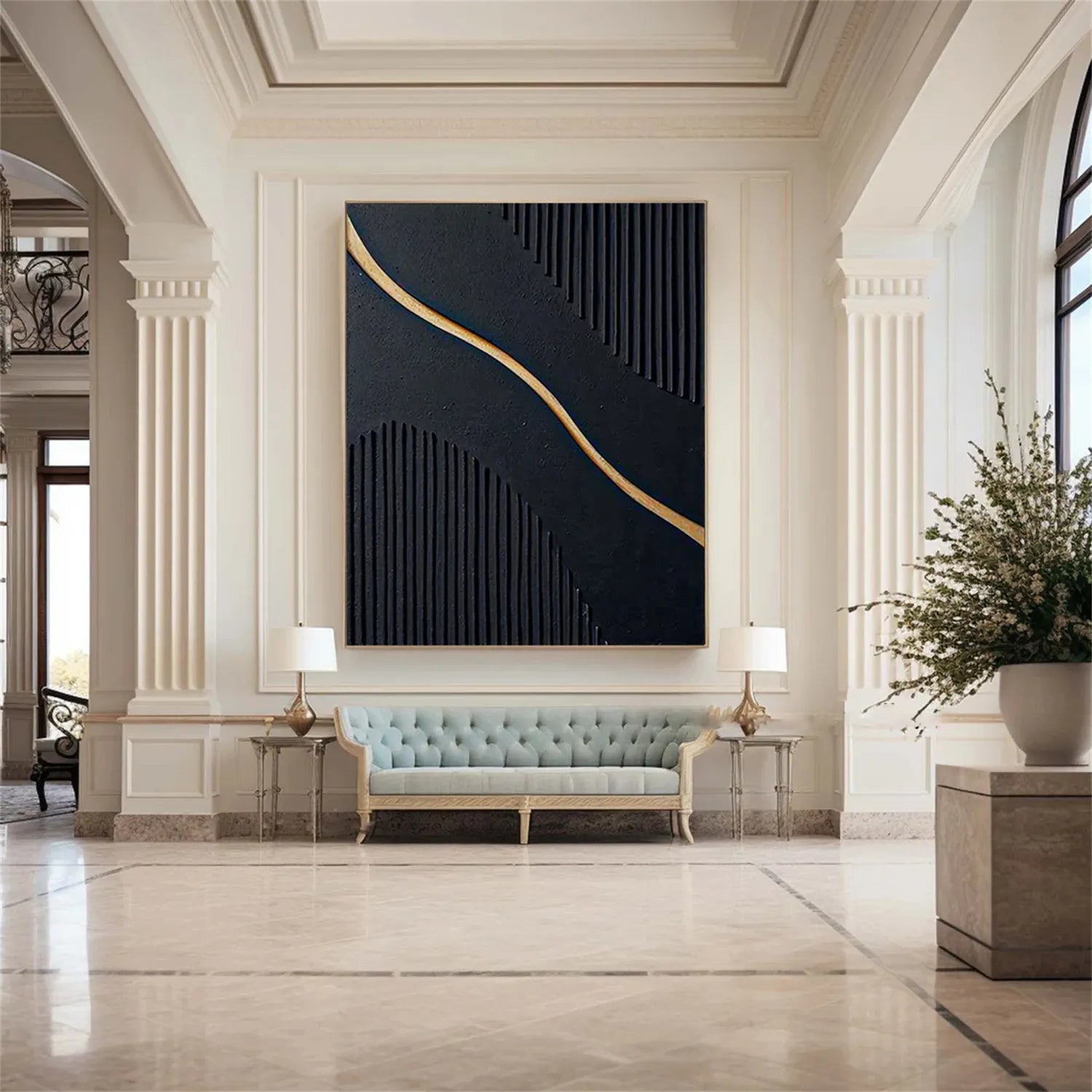 Black Gold Minimalist Textured Abstract Wall Art Painting #MZ098 - Modern Home Decor for Living Room, Bedroom & Office