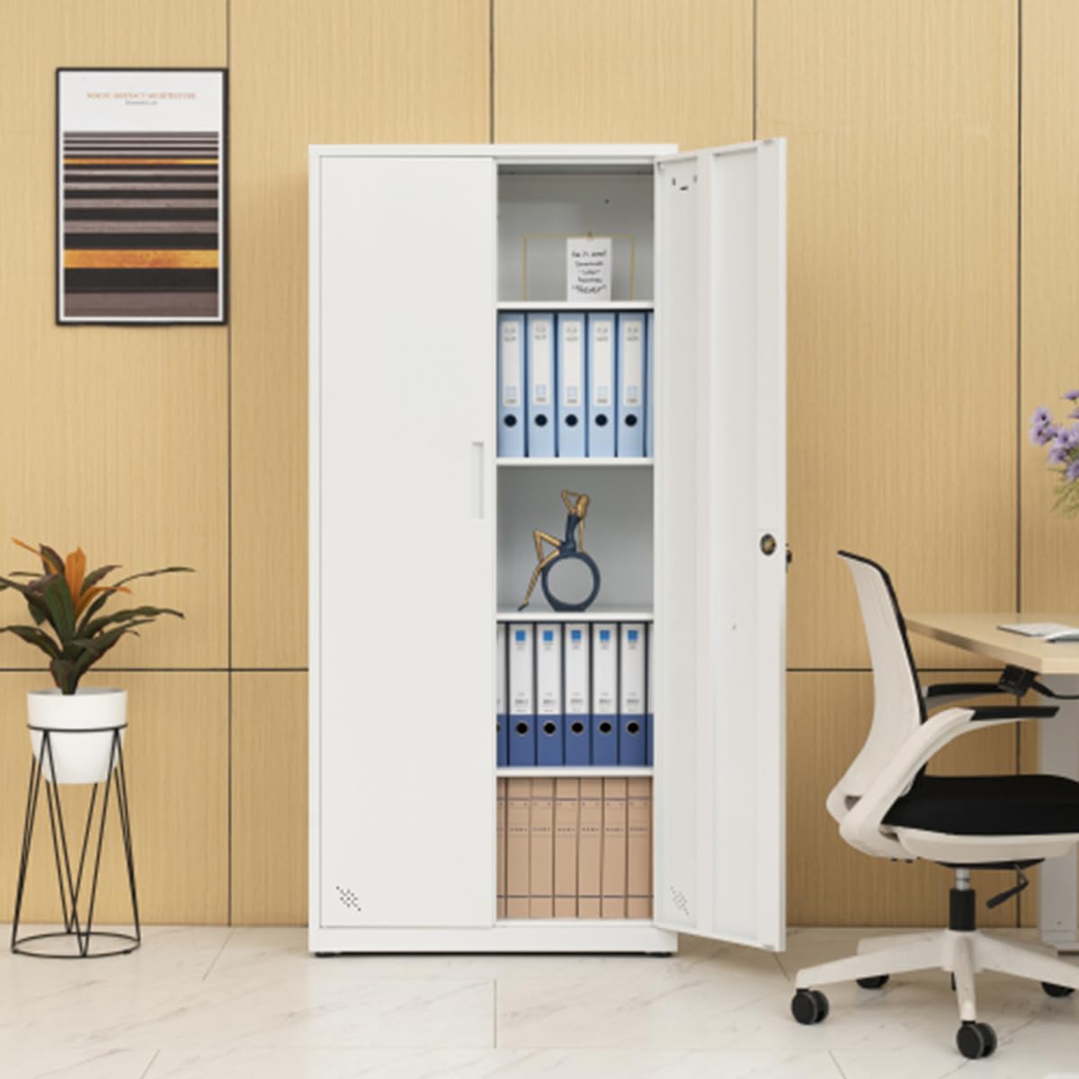 AFRUZA 2-Door Storage Cabinet with 4 Adjustable Shelves - 5 Spacious Storage Compartments for Home & Office Organization - Perfect for Living Room, Bedroom, or Office Storage Needs
