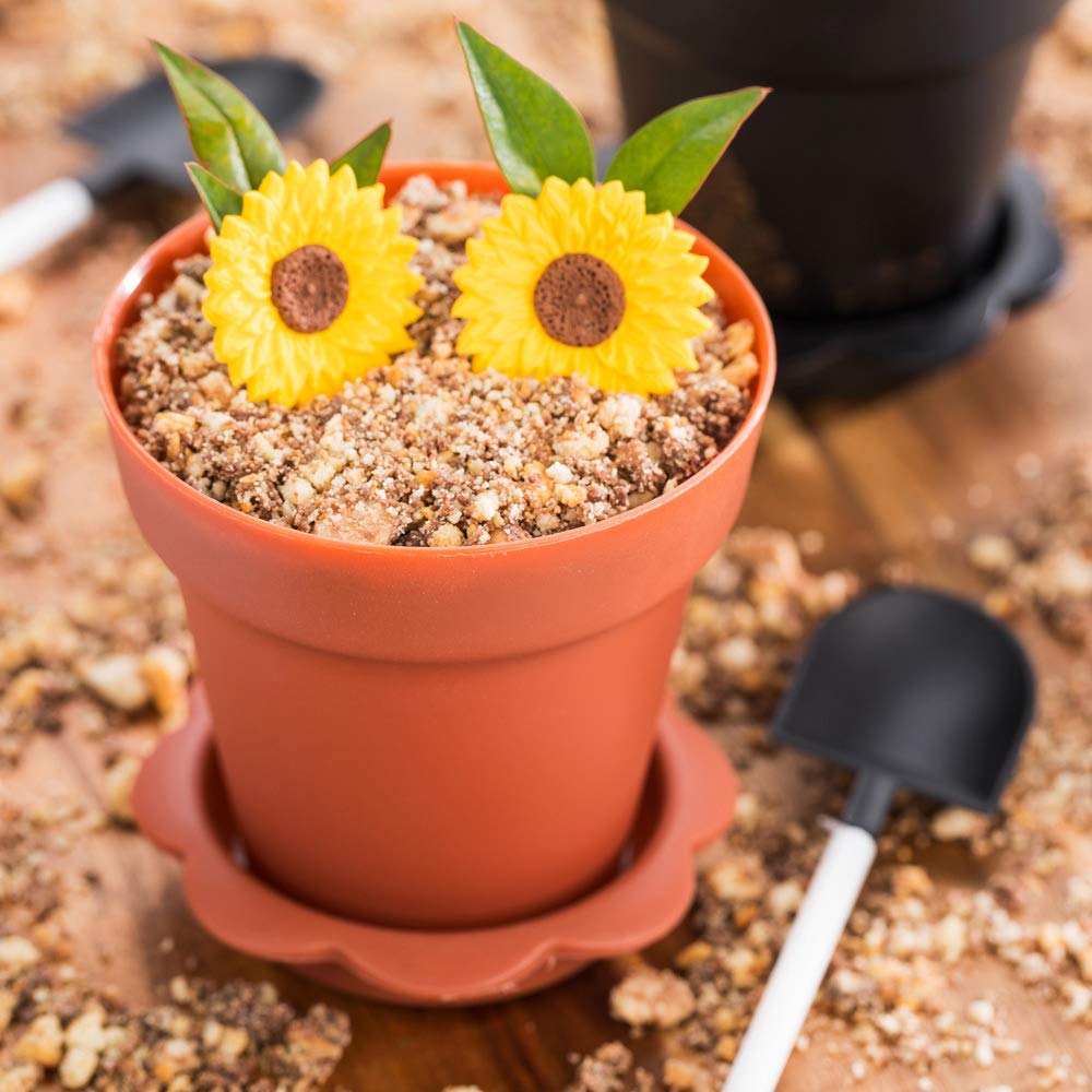 Restaurantware 6oz Disposable Brown Plastic Cupcake Flower Pots with Lids & Removable Saucer Base - 100 Pack for Baking, Desserts, Puddings & Party Serving | Eco-Friendly Cake Containers for Home, Bakery & Catering Events
