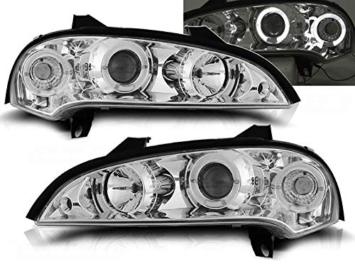 Opel Tigra 1994-2000 VR-1416 Headlight Assembly - Angel Eyes Chrome Front Lights for Driver & Passenger Side - Complete Set - Perfect for Night Driving & Car Upgrades