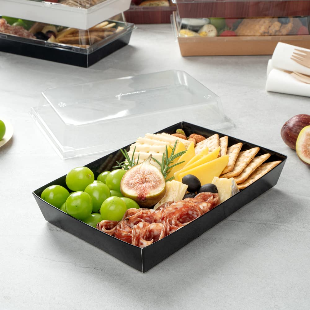 Restaurantware Matsuri Vision 9x6x1.5 Inch Large Disposable Sushi Trays - 100 Greaseproof Black Paper Sushi Containers for Entrees & Desserts (Lids Sold Separately) | Perfect for Japanese Restaurants, Catering & Takeout