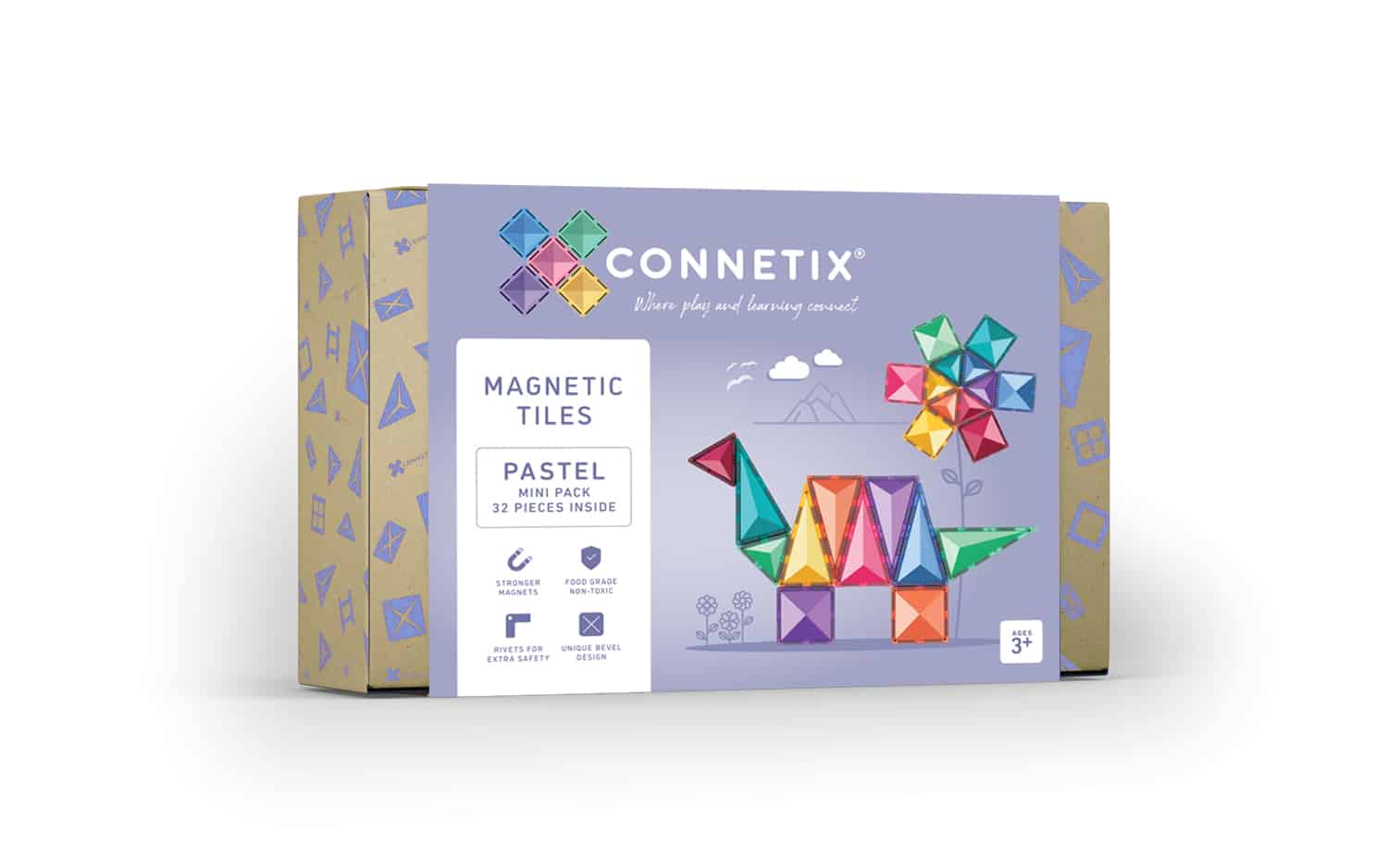Connetix Magnetic Tiles Pastel Mini 32 Piece Set - STEM Educational Building Toys for Kids, Perfect for Preschool Learning & Creative Play at Home or Classroom