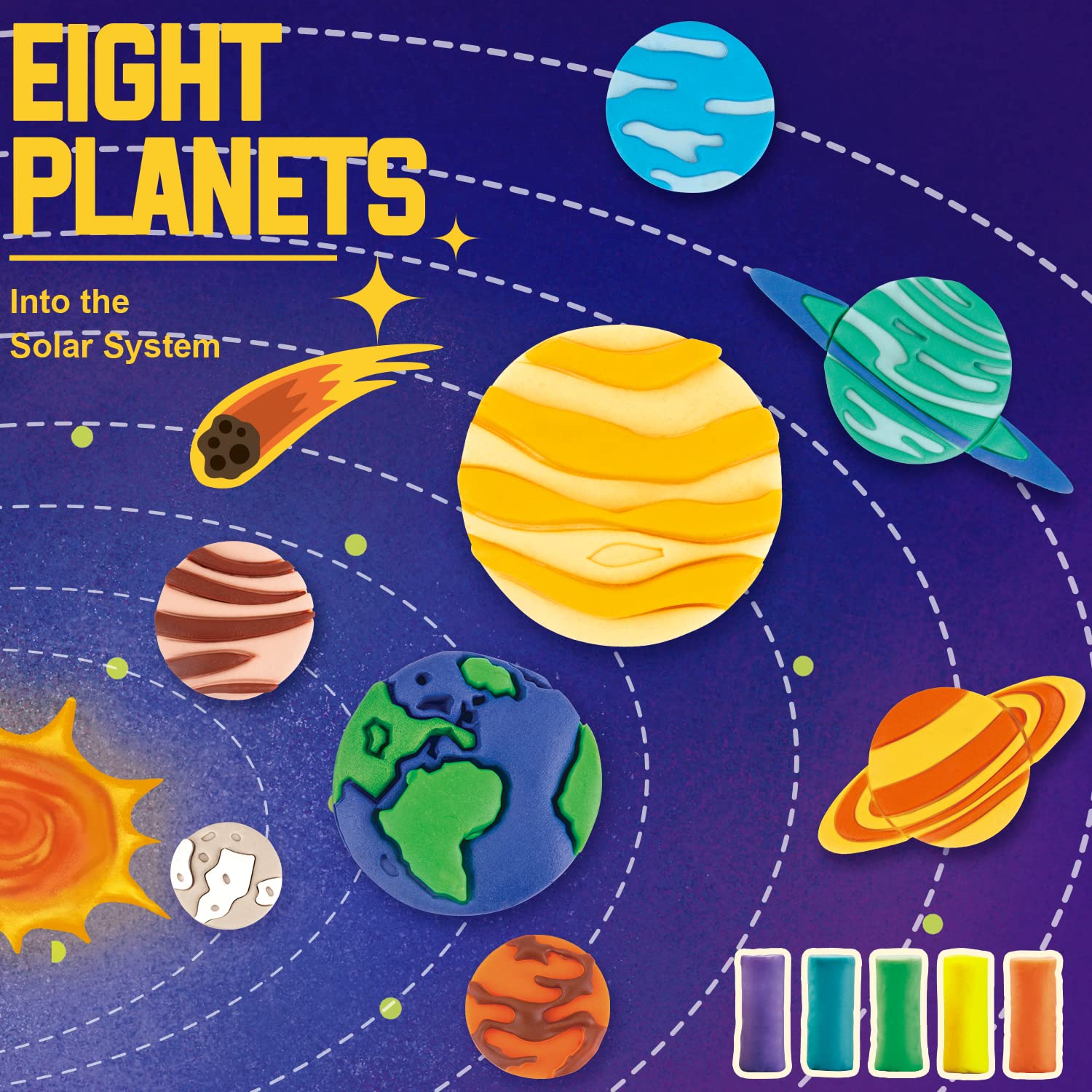 VConejo 14-Piece Planets Themed Play Dough Set for Kids Ages 2-8 - Non-Toxic Modeling Clay Kit with Tools & Accessories for Creative Play - Perfect for Preschool Learning, Sensory Development & Birthday Gifts
