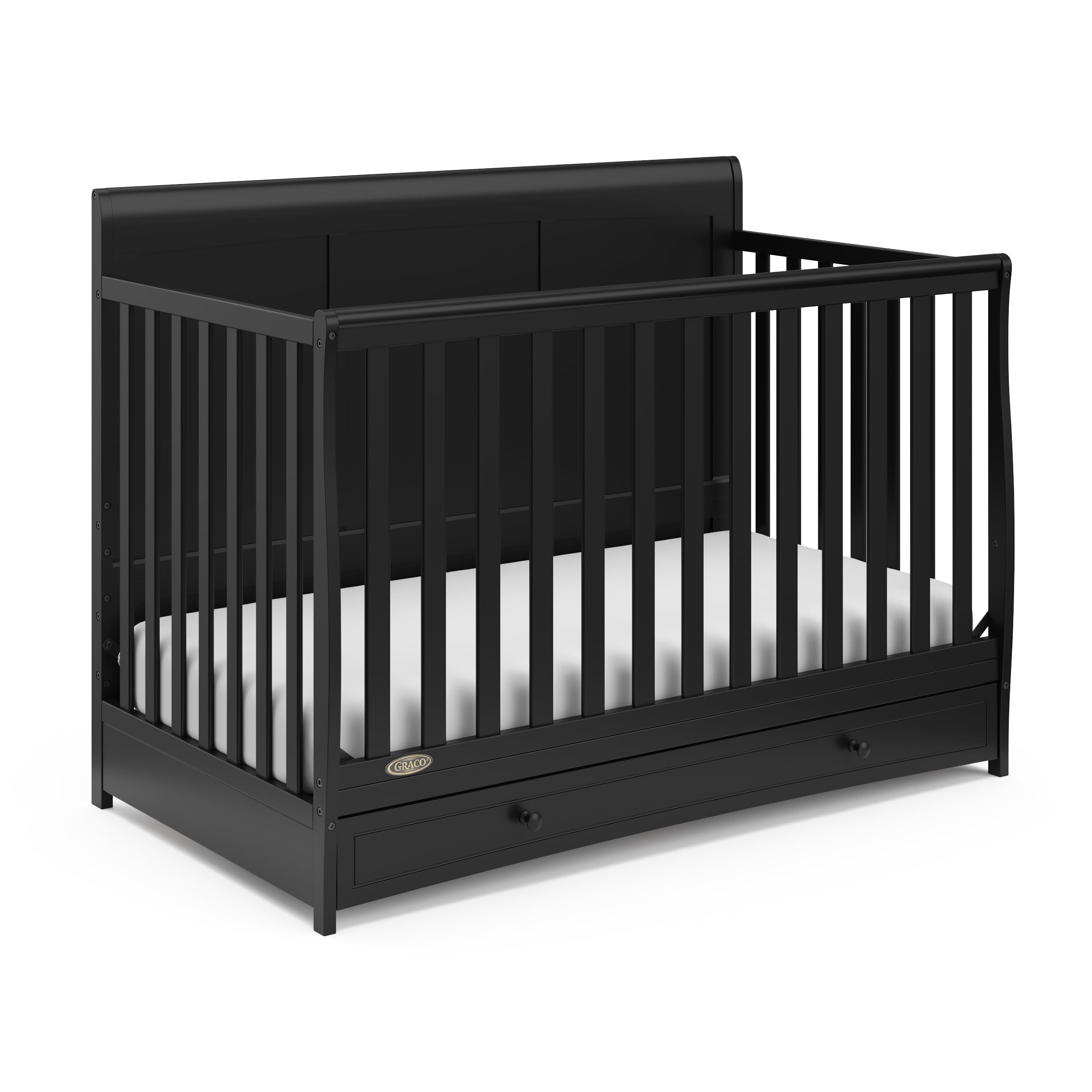 Graco Asheville 5-in-1 Convertible Crib with Storage Drawer (Black) – GREENGUARD Gold Certified, Toddler Bed & Full-Size Bed Conversion, Nursery Furniture for Baby & Kids – Perfect for Small Spaces & Modern Nurseries