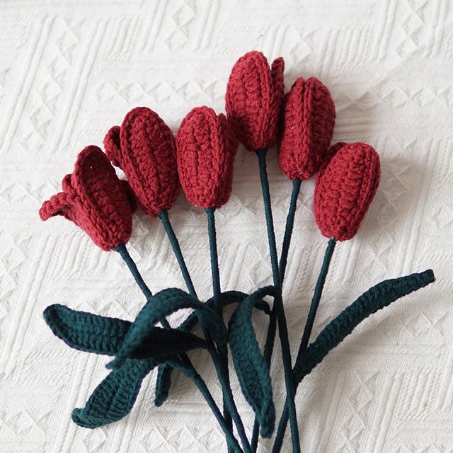 Handmade Crochet Tulip Flowers Bouquet - DIY Home Decor, Wedding Centerpiece, Spring Gift Idea for Mother's Day & Easter