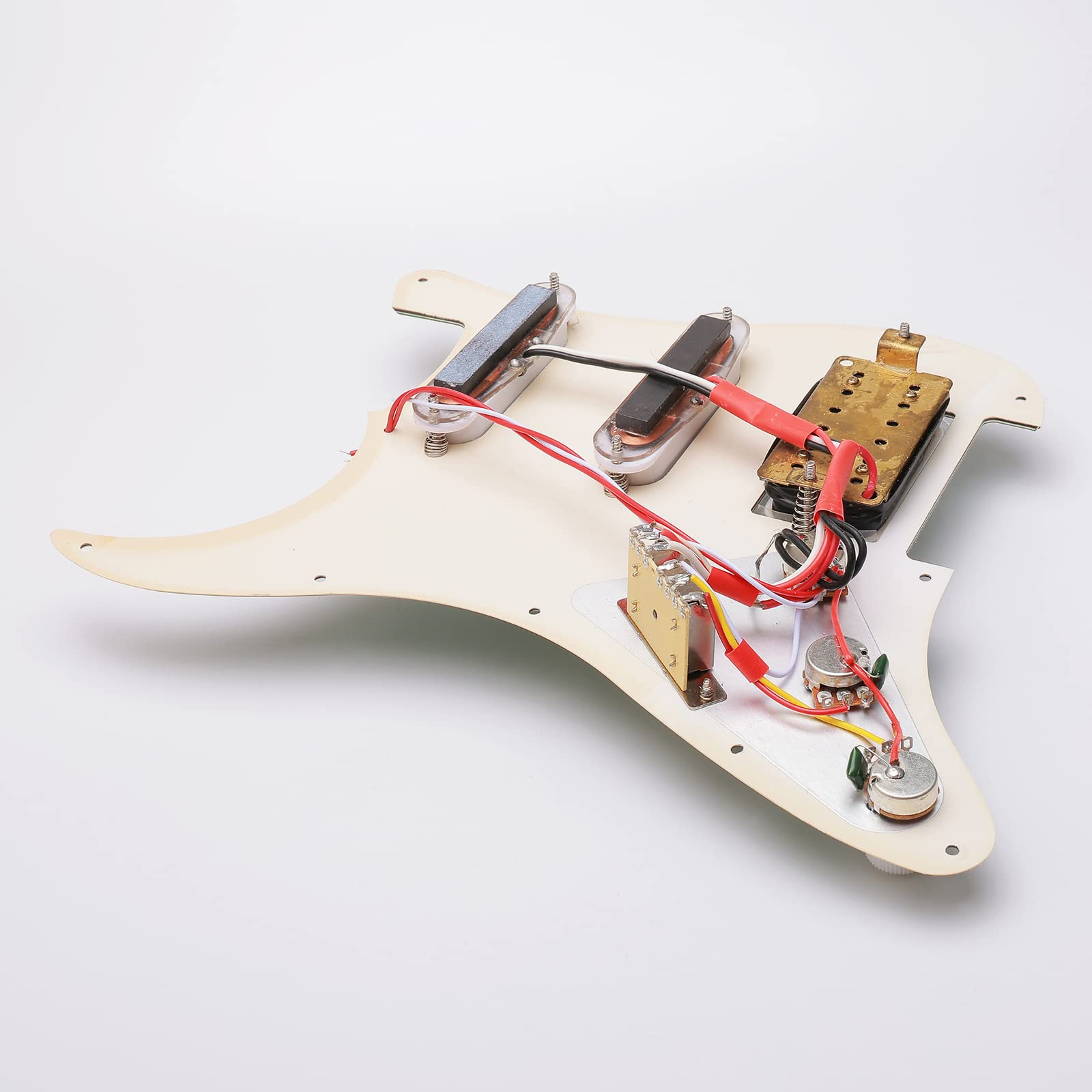 11-Hole Loaded Guitar Pickguard SSH with White Humbucker Pickup - Prewired Scratch Plate Set for Fender Stratocaster (4-Ply Green Pearl) - Includes Guitar Strings & Installation Tools - Perfect for Guitar Upgrades & DIY Repairs