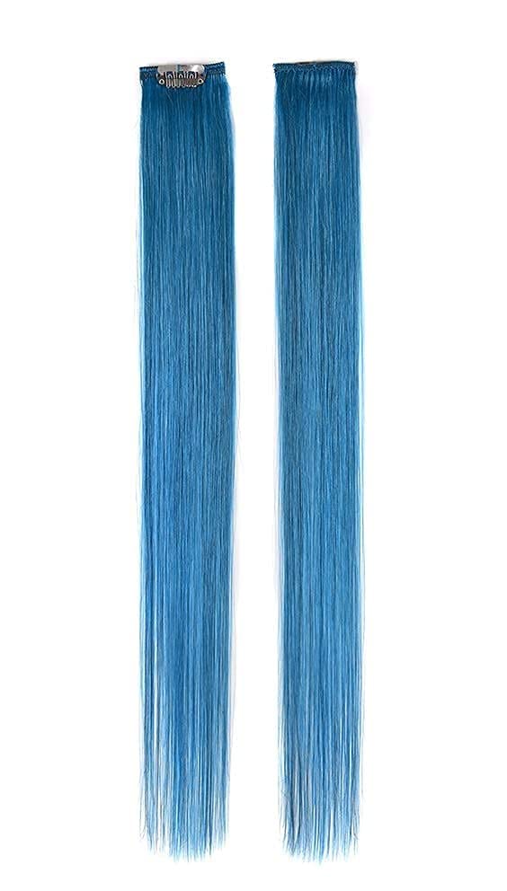 Kabello Clip-On Hair Streaks Extensions - Neon Blue Temporary Hair Highlights for Parties, Cosplay & Festivals