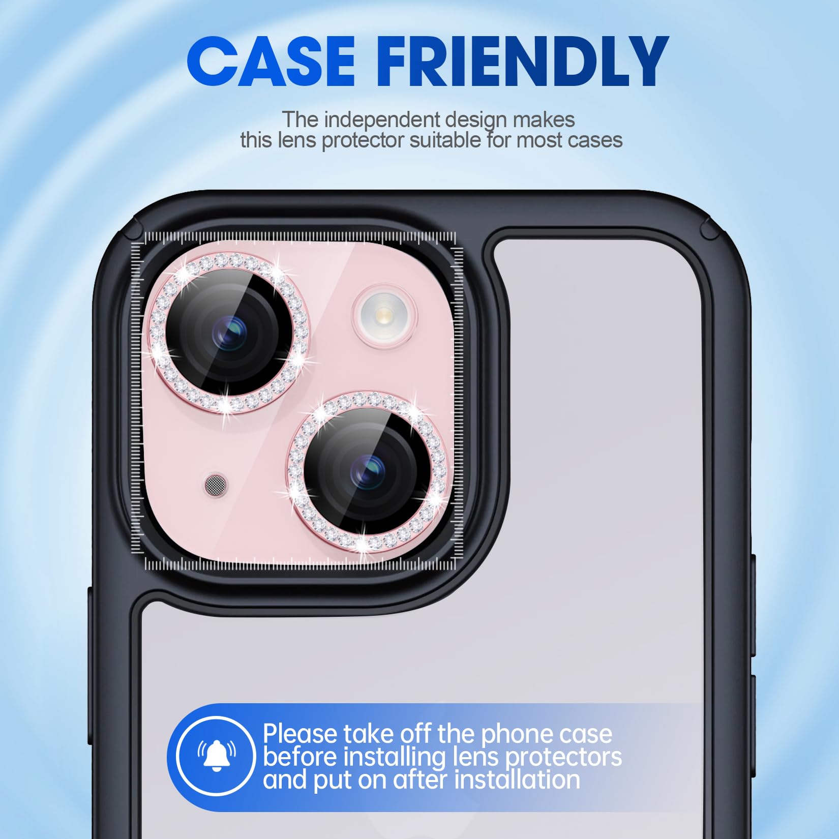 Xfilm iPhone 15/15 Plus Camera Lens Protector - 9H Hardness Scratchproof Metal Diamond Ring Cover | Stylish Bling Accessory | Case Friendly (Pink Diamond) | Perfect for Daily Use, Travel & Photography Protection