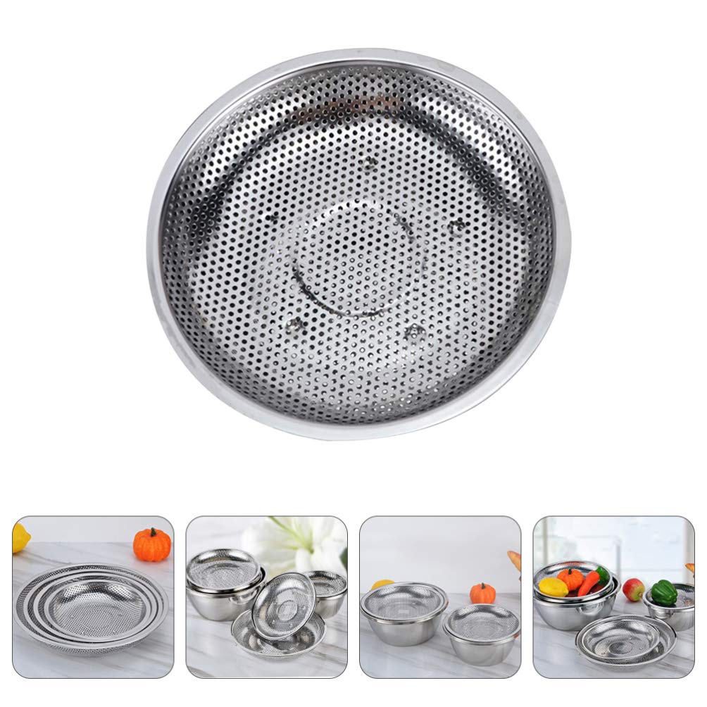 Hemoton Stainless Steel Round Drain Tray - Kitchen Storage & Fruit Plate for Draining, Steaming Buns & Serving | Durable Tableware for Home & Restaurant Use