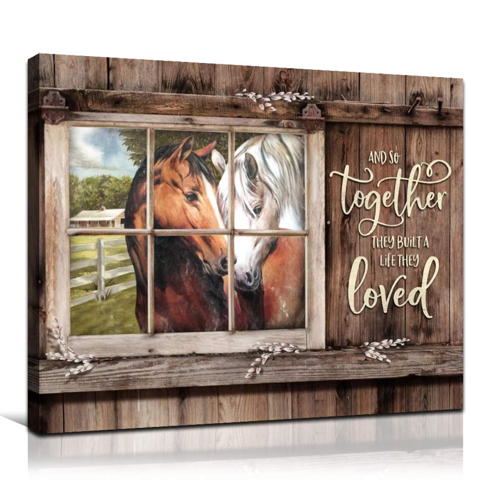 FADALO ART Brown & White Horse Quotes Poster - 24x36 Inch Framed Canvas Wall Art for Bathroom, Bedroom & Farmhouse Decor - Inspirational Country Animal Print with Love Theme - Perfect for Home, Office & Gift Giving