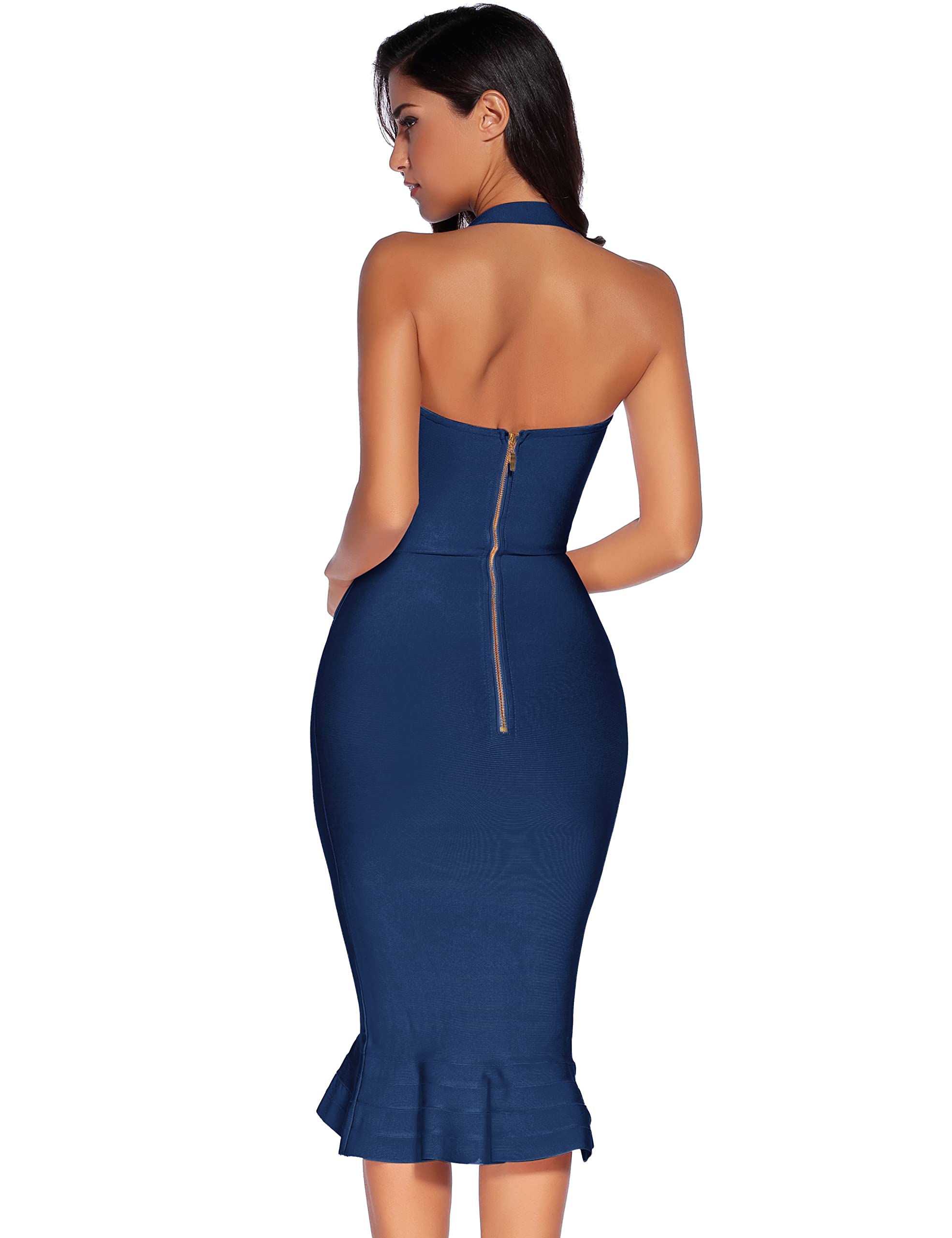 Elegant Women's Halter Fishtail Bandage Party Dress - Wedding Guest Cocktail Dress for Evening Events, Night Out & Special Occasions