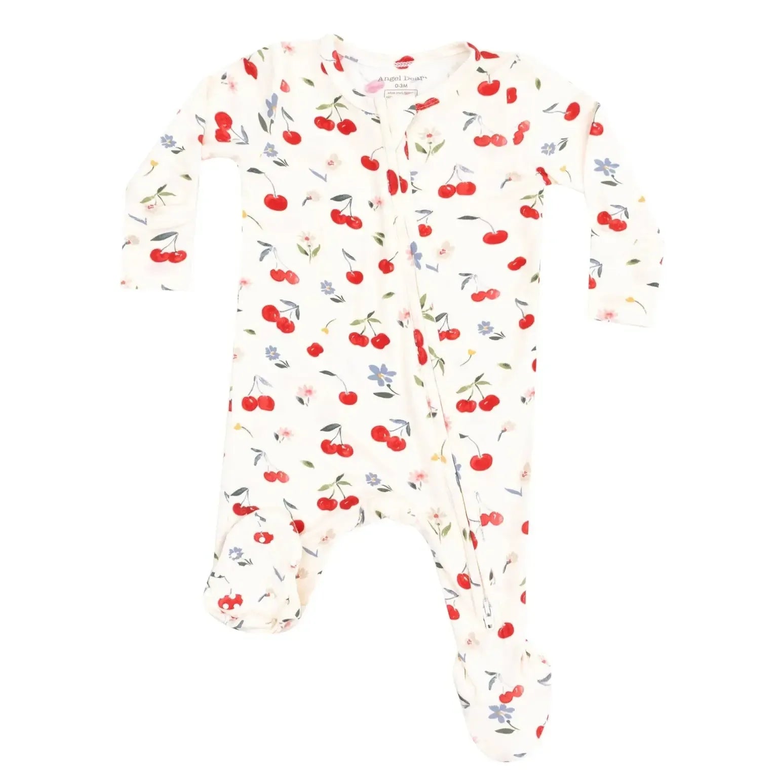 Angel Dear Two-Way Zipper Footie Pajamas - Watercolor Cherries Print - Soft Baby Sleepwear for Boys & Girls - Perfect for Nursery, Bedtime & Playtime
