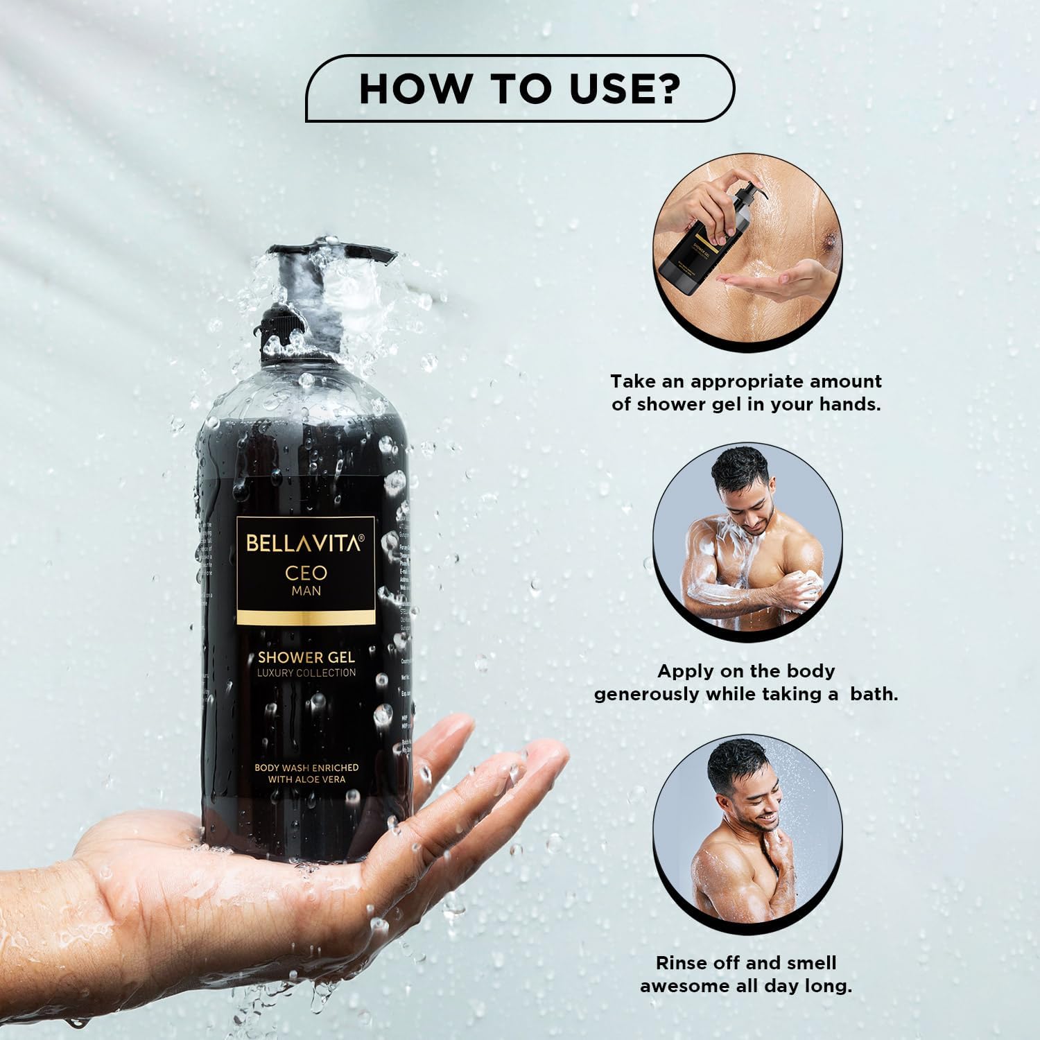 Bella Vitaa Luxury CEO MAN Body Wash - Refreshing Shower Gel for Men with Aloe Vera & Charcoal Powder (500ml) | Deep Cleansing, Hydrating & Moisturizing Skin Care | Perfect for Daily Shower & Post-Workout Refreshment