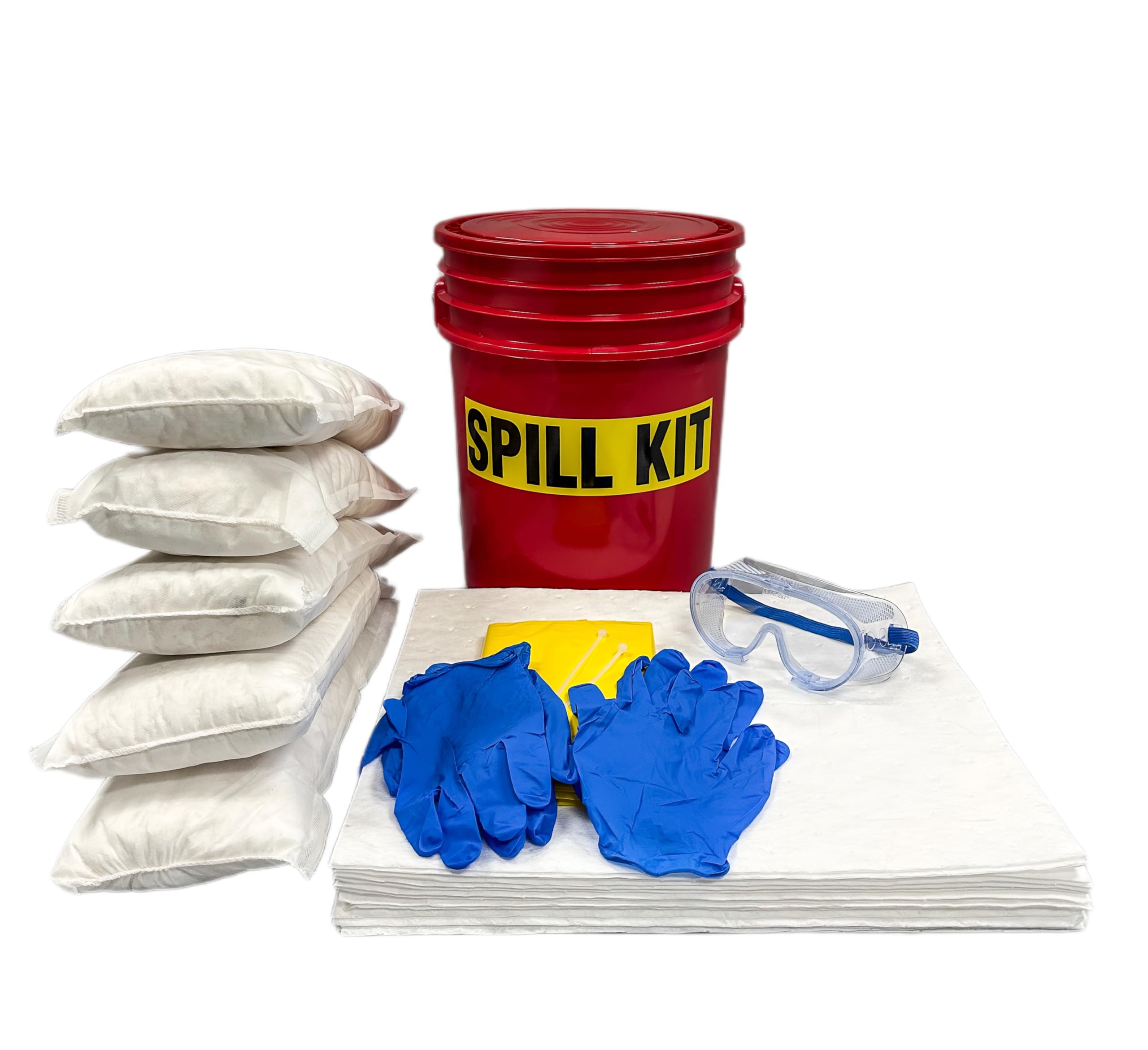 Oil Spill Cleanup Kit - 5 Gallon Red Bucket with Absorbent Pads & Socks for Industrial, Garage, and Marine Spills | EPA Compliant | Fast Emergency Response