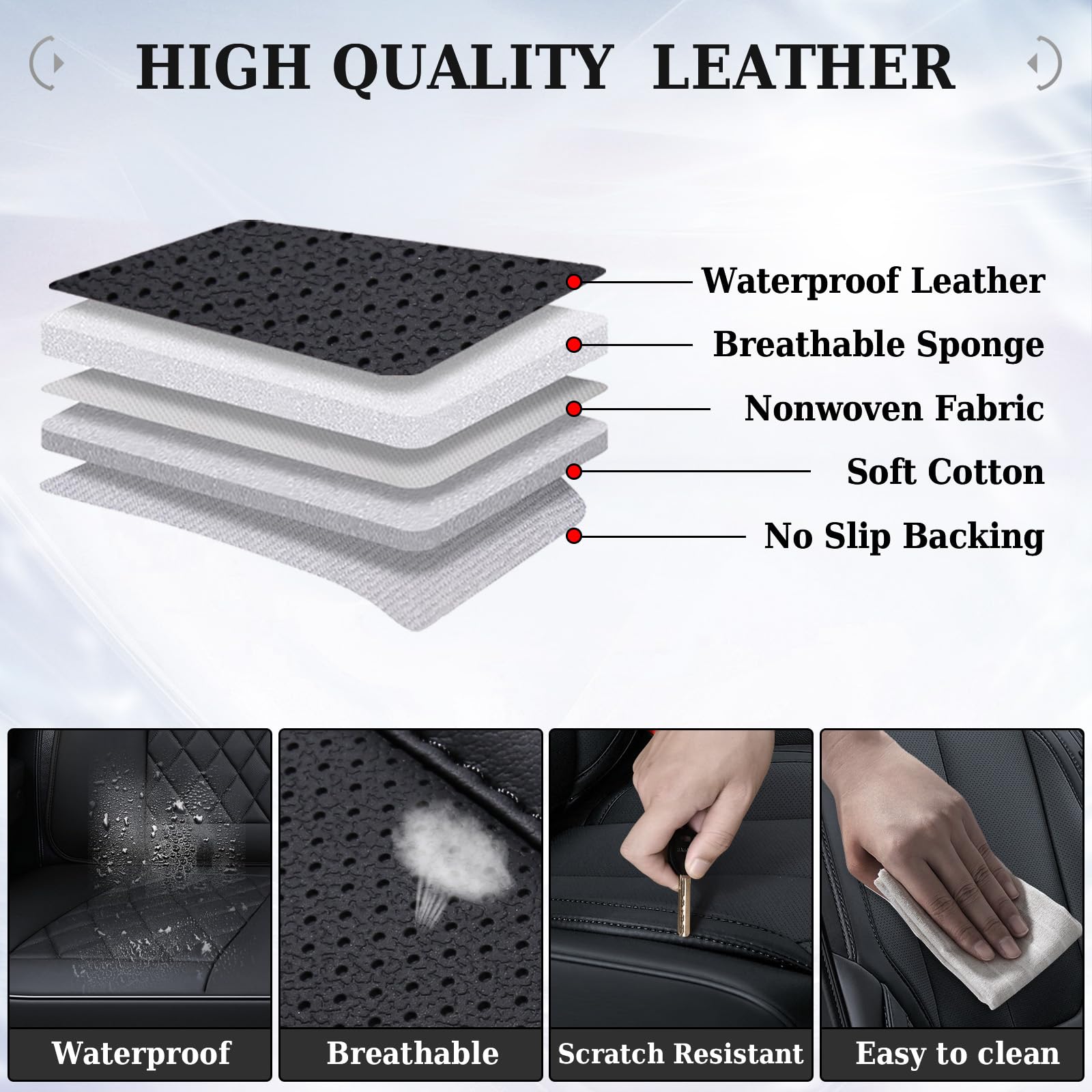 Coverado Universal Front Seat Covers - 2-Piece Waterproof Nappa Leather Car Seat Protectors for Sedans, SUVs & Trucks | Black Auto Accessories for Comfort & Style | Perfect for Daily Commute, Road Trips & Work Vehicles
