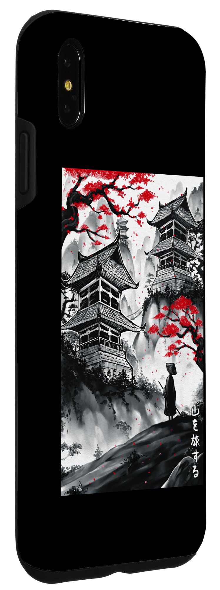 iPhone XS Max Case - Japanese Traveler Mountains Ink Wash Painting Design - Durable Protective Cover for Travel, Gifts & Souvenirs