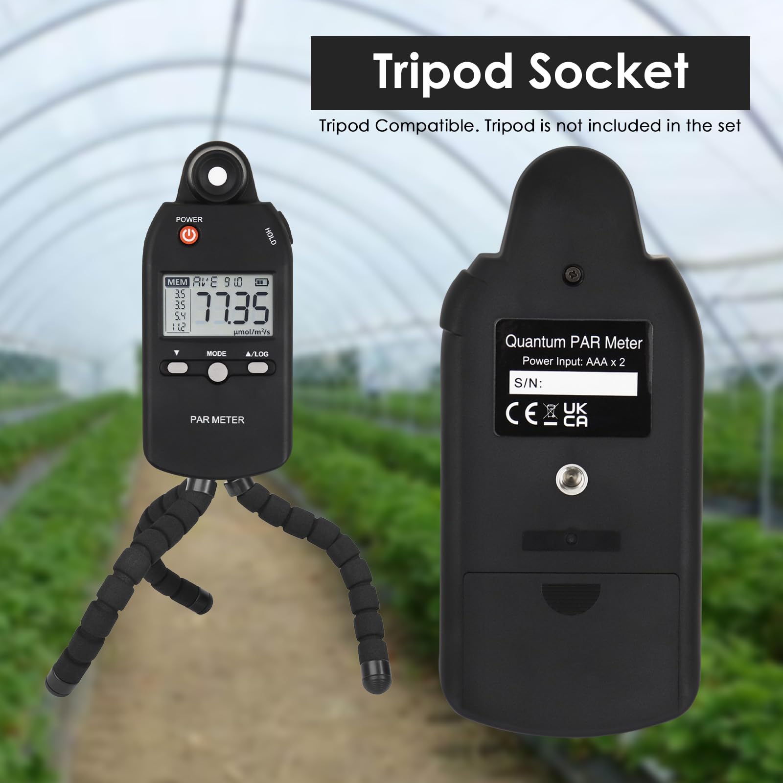 High Precision PAR Meter for LED Grow Lights - Quantum Sensor PPFD Tester (400-700nm) with Lux Measurement | Ideal for Measuring Plant Photosynthetic Activity in Indoor Gardens & Hydroponic Systems