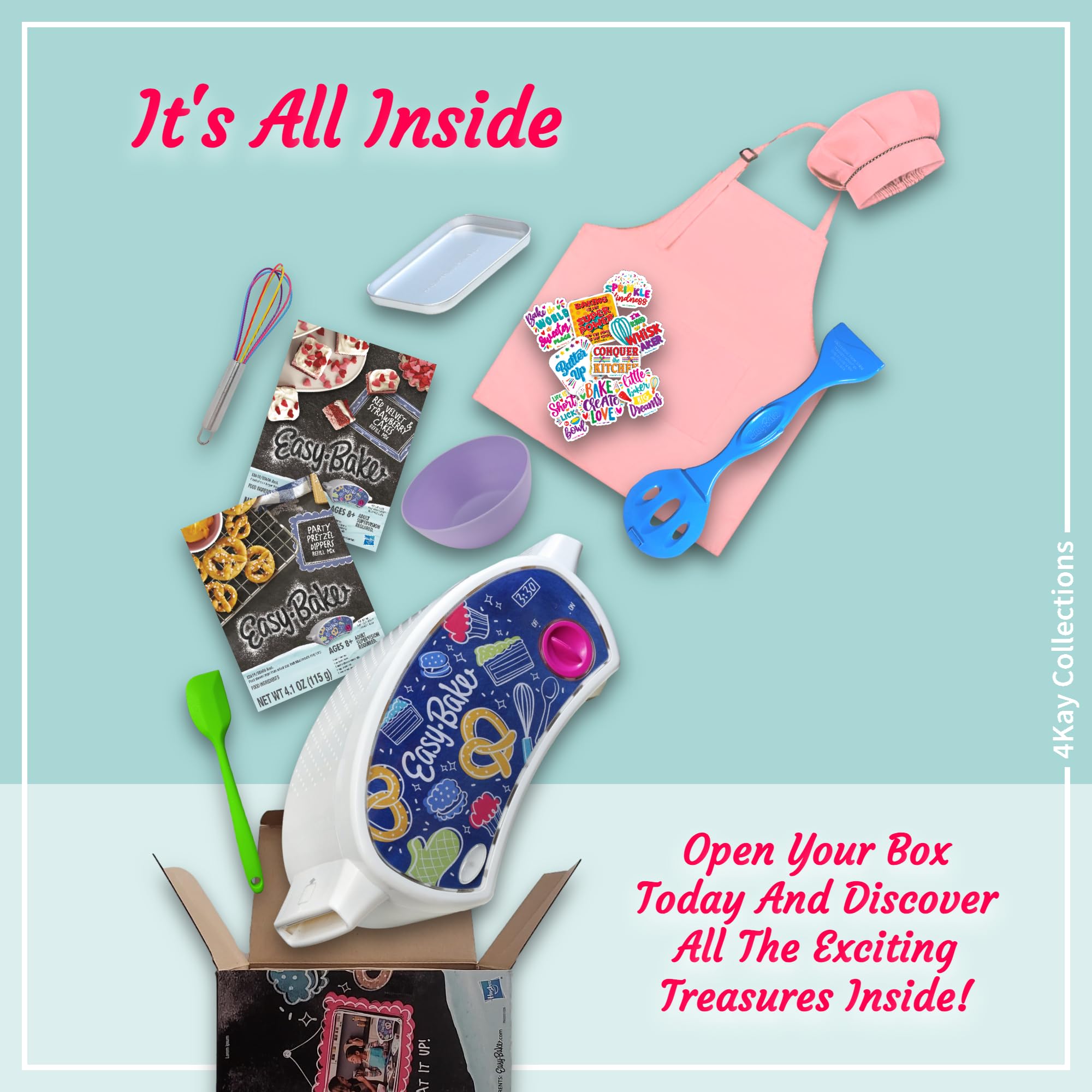 Ultimate Kids Baking Oven Set with 19-Piece Accessories - Mini Oven, 2 Cake Mixes, Apron, Chef Hat, Mixing Bowl, Spatula, Whisk, 9 Stickers, Baking Pan & Tools (Pink Baker Bundle) - Perfect for Pretend Play, Birthday Gifts & STEM Learning