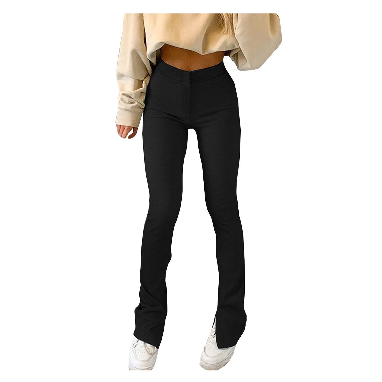 Women's High Waist Flare Pants - Elegant Office Trousers with Split Hem & Bell Bottom Design | Perfect for Business Casual, Workwear & Stylish Outfits