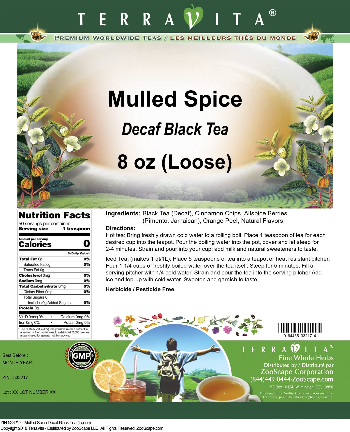 Premium Decaf Black Tea Loose Leaf - Mulled Spice Flavor (8 oz) | ZIN: 533217 | Perfect for Winter Evenings & Holiday Gatherings