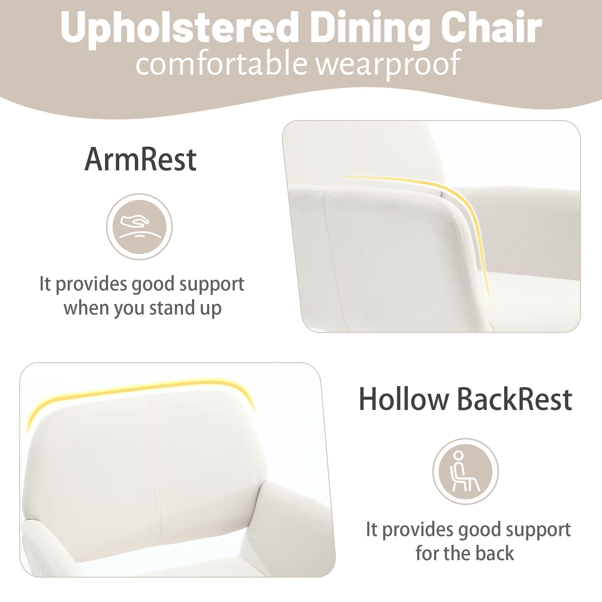 KCC Mid-Century Modern Velvet Dining Armchair - 1 Piece Upholstered Side Chair with Metal Tube Legs for Kitchen, Living Room, Guest Seating | Beige Velvet Club Chair for Home Decor & Entertaining