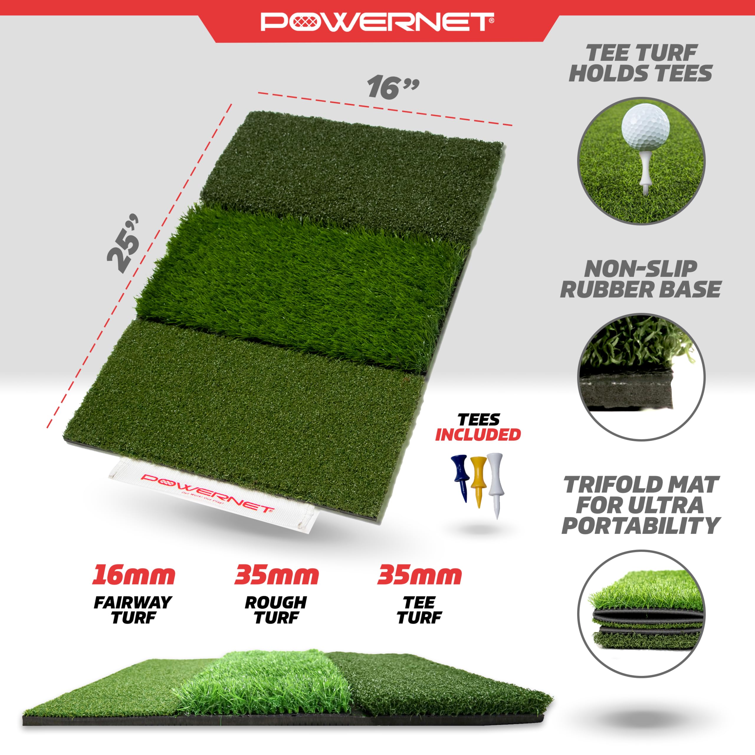 PowerNet 10x7 FT Portable Golf Practice Net with Tri-Turf Mat - Perfect for Backyard & Indoor Golf Training | Improve Swing & Driving Skills at Home